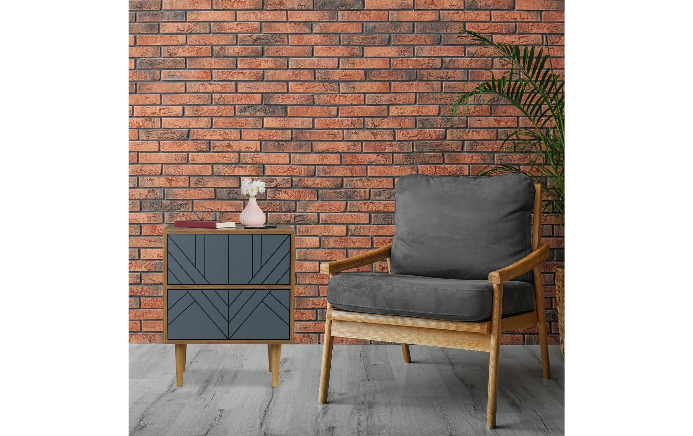 relaxdays Table de nuit »mit 2 Schubladen 60 x 48 cm, Grau/Nature«