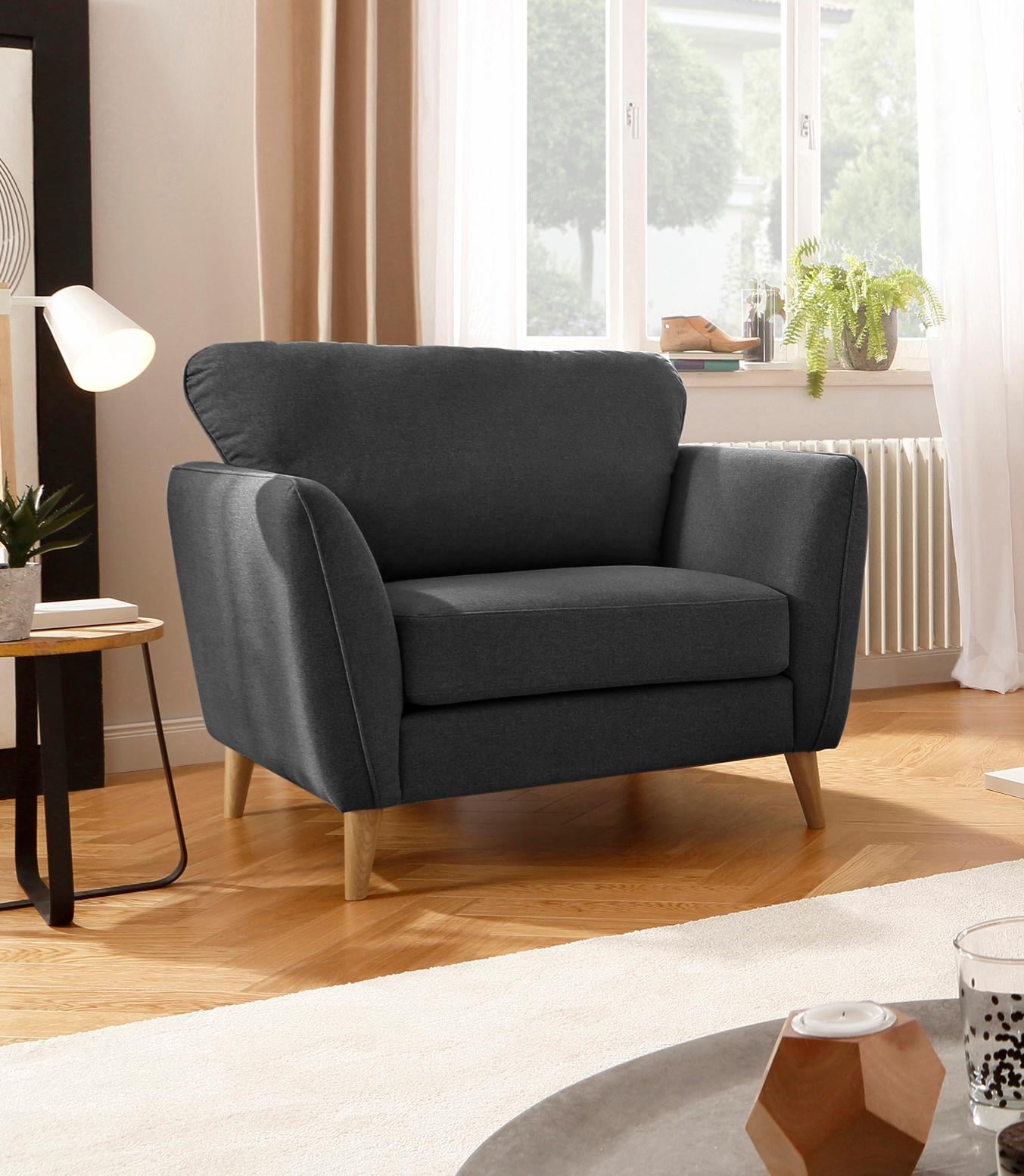 GOODproduct Fauteuil »MARSEILLE« pieds en bois massif chêne, style campagne, suspension ondulée