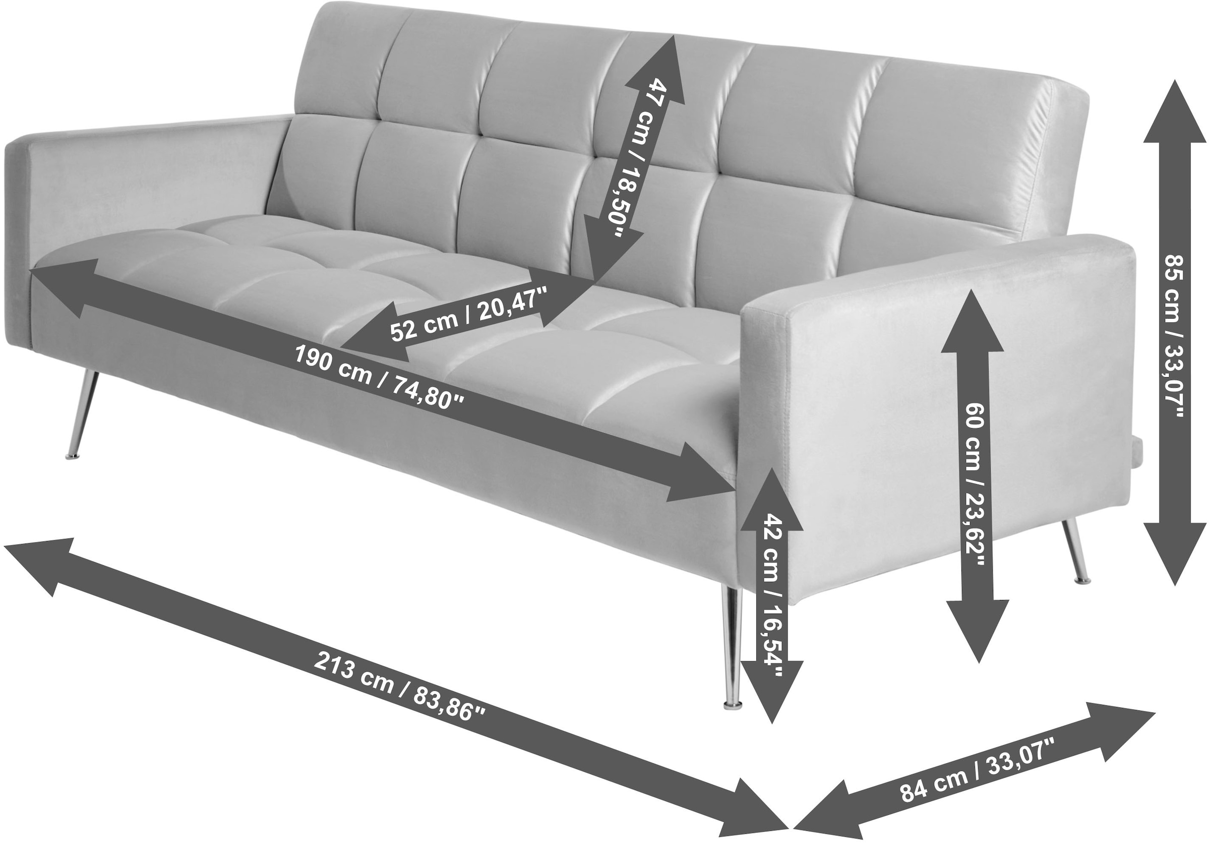 Jahnke Schlafsofa »CHILLAX POSH« mit Schlaffunktion, edler Samtstoff & Füsse im Gold-Look, Breite 213 cm