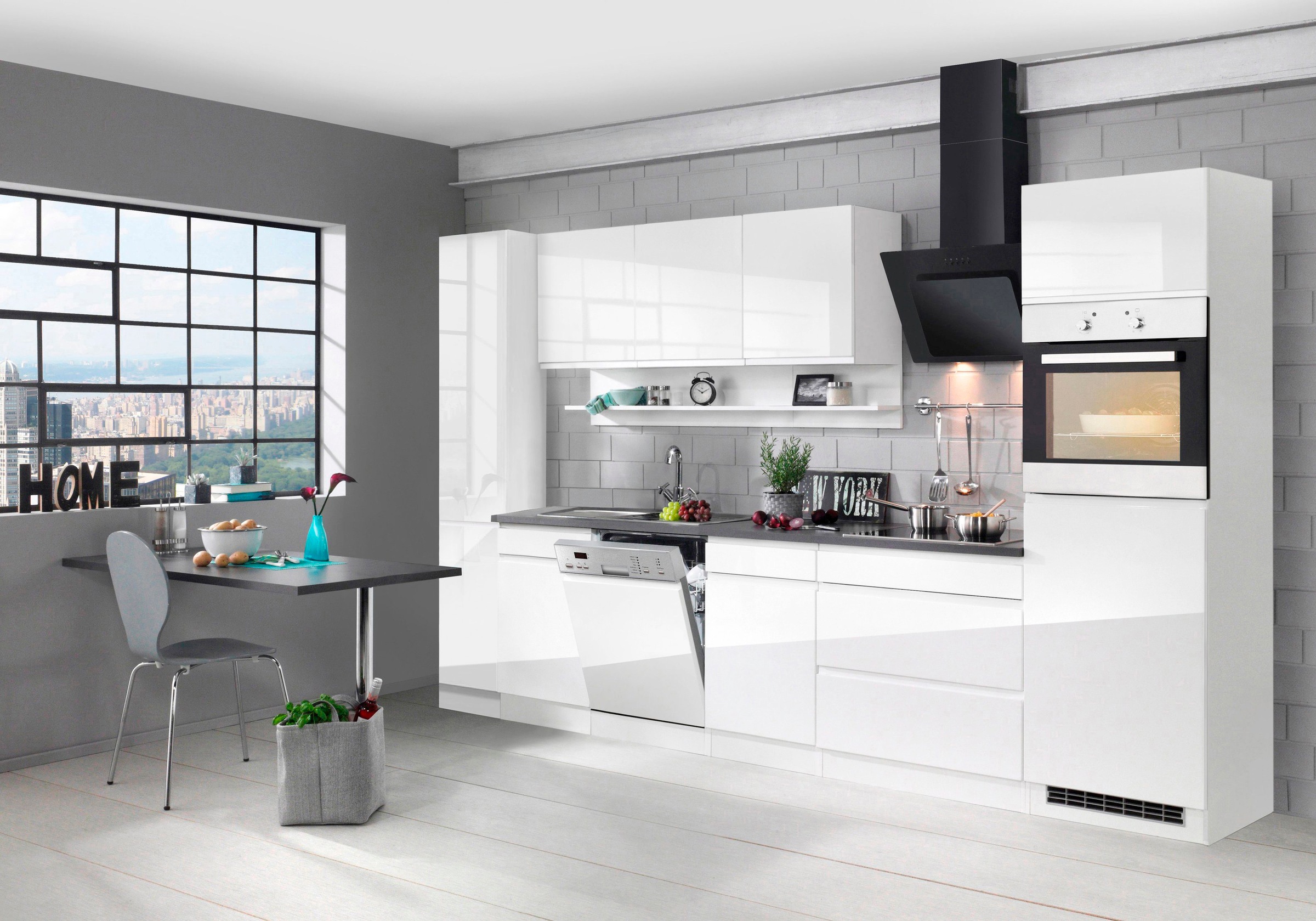 KOCHSTATION Kitchenette »KS-Virginia,neu in verbesserter Ausführung« plan de travail épaisseur 38 mm, rangement, fermeture douce,  largeur 330 cm, soft-close, sans appareils électriques