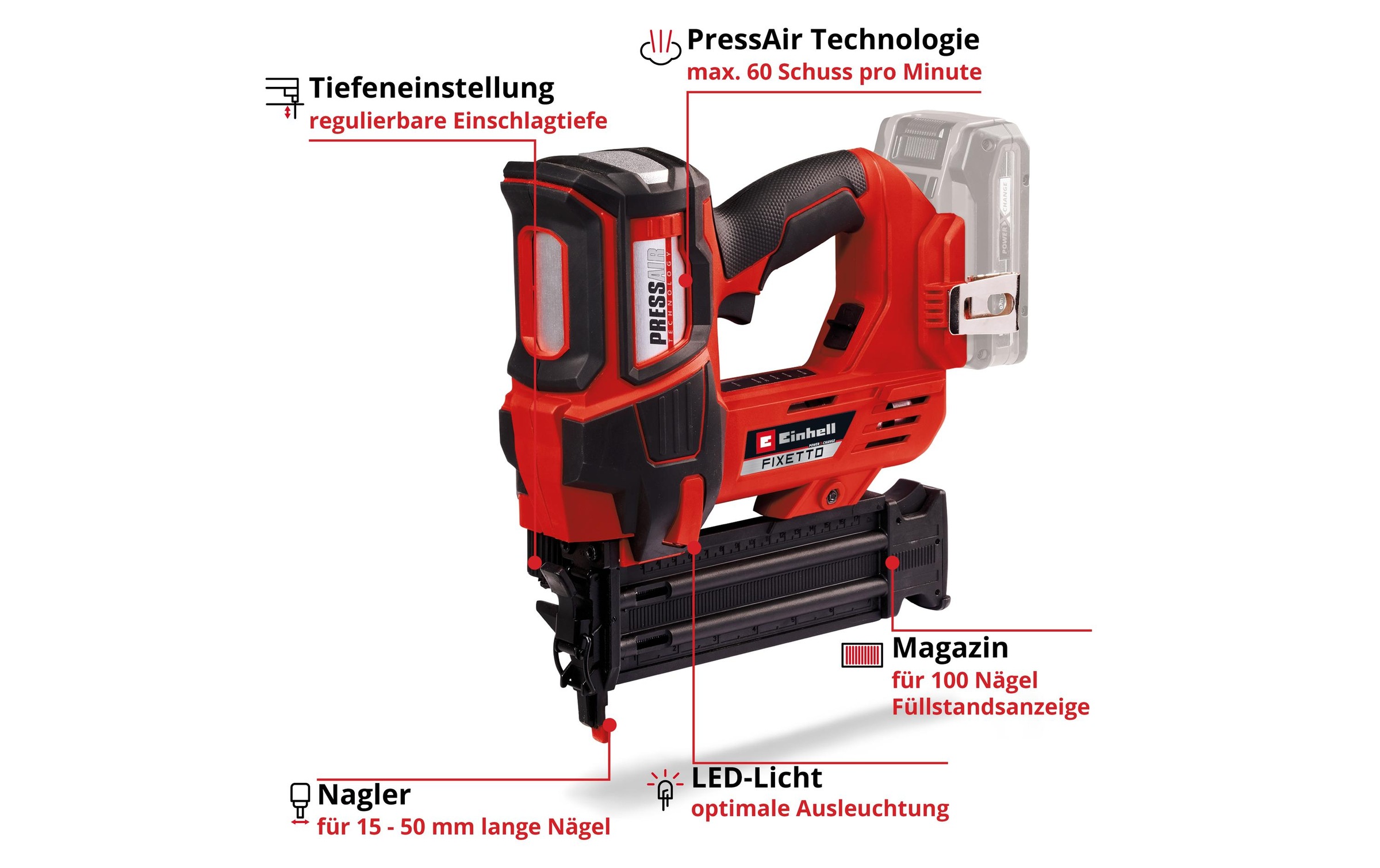 Einhell Nagler »FIXETTO 18/50 N« Ausstattung: Ohne Akku & Ladegerät