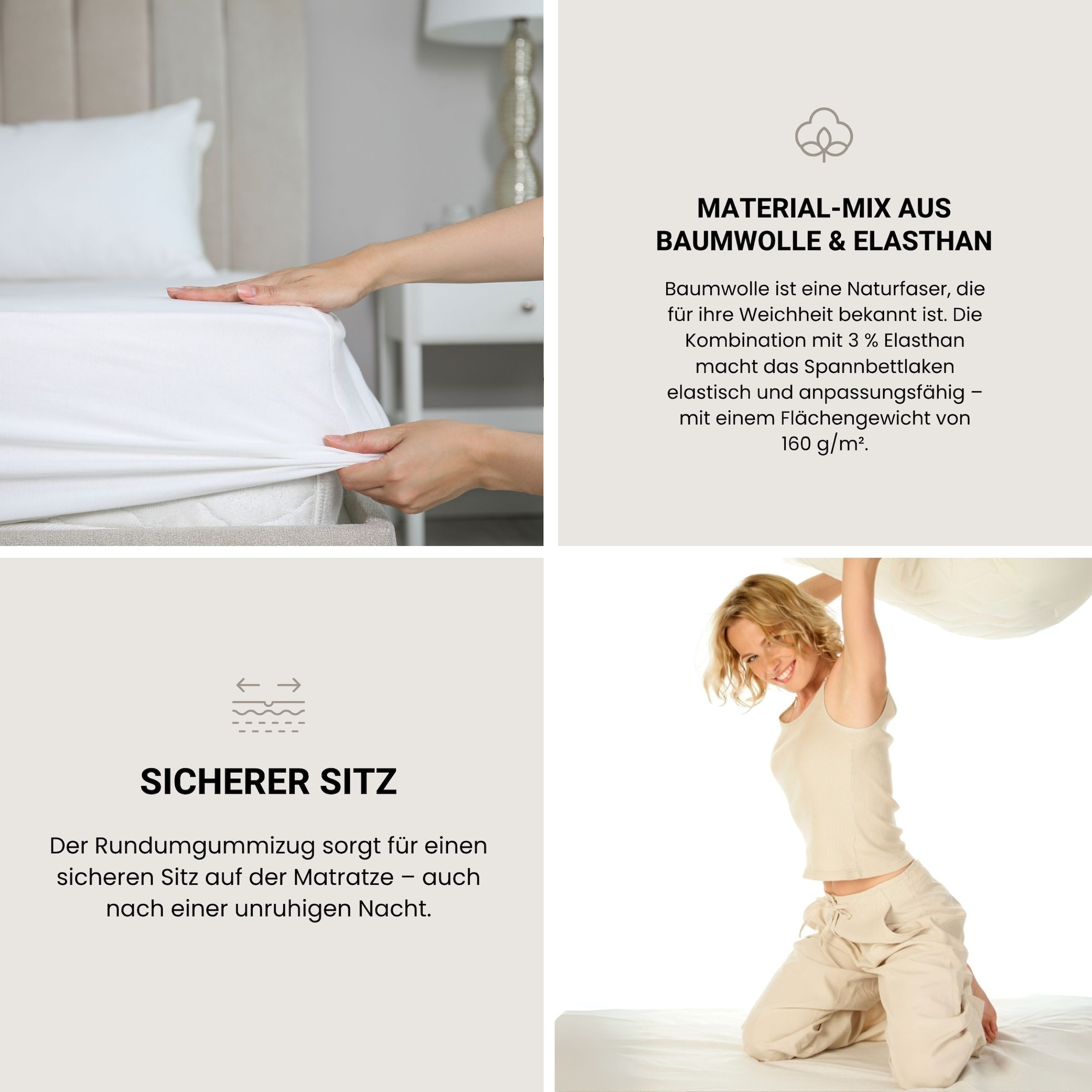Schiesser Draps de lit »Elli aus weicher Baumwolle mit Elasthananteil für flexiblen Sitz« pour matelas hauts et lits boxspring, MADE IN GREEN by OEKO-TEX®