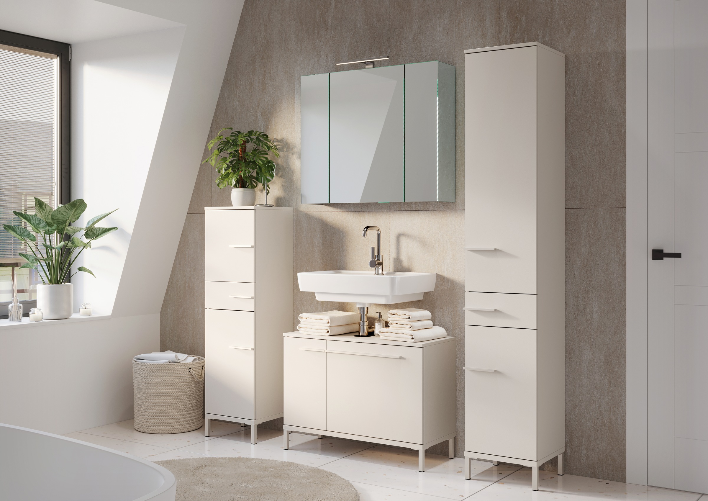 GERMANIA Hochschrank »Hochschrank« 1 Stk. tlg. Hochschrank mit wechselbarem Türanschlag in Kaschmir