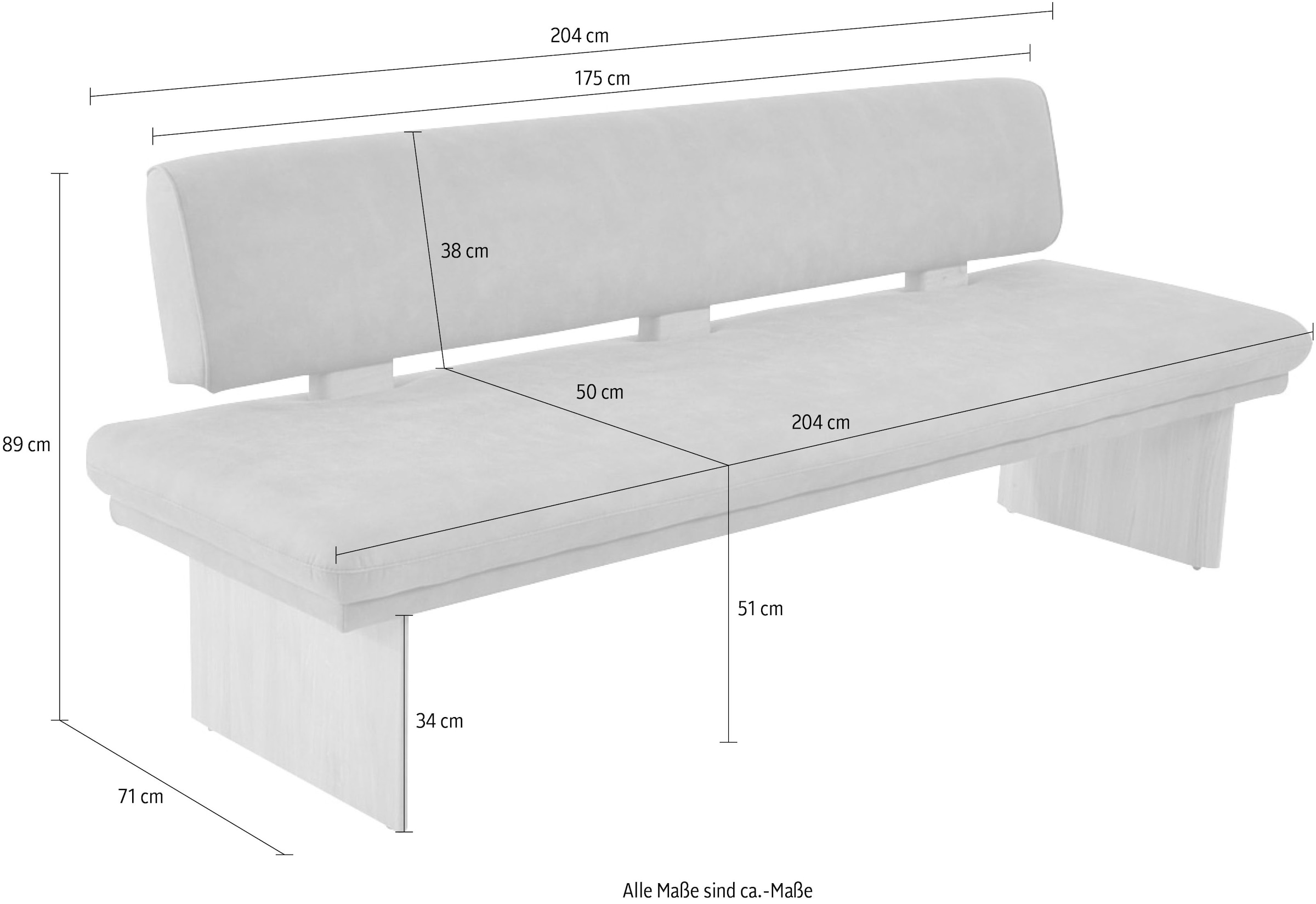 K+W Komfort & Wohnen Banc de salle à manger »Longbeach Polsterbank« 1 cuis tlg. effet coussin pointu à l'assise, disponible en largeur 204 cm ou 224 cm