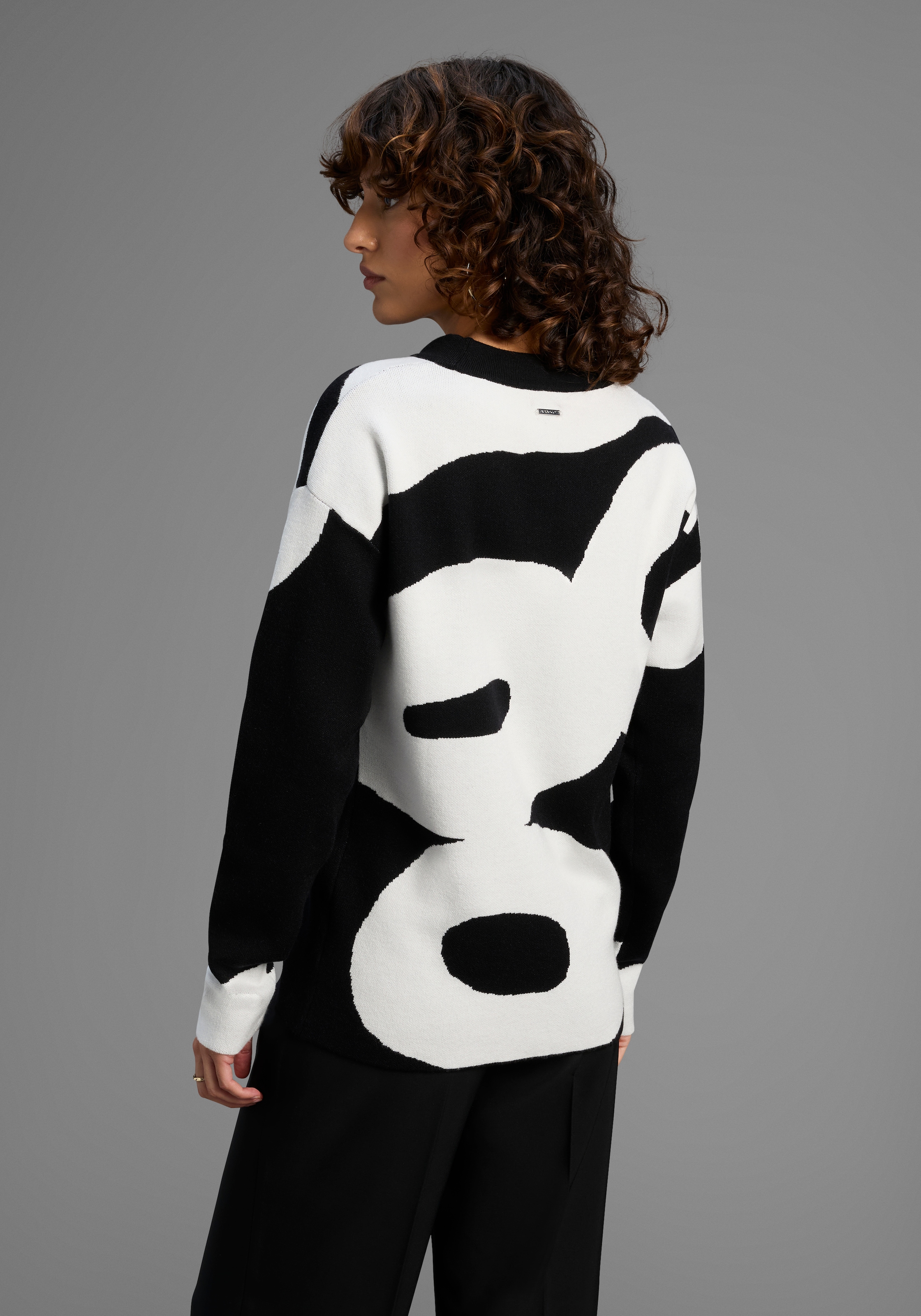 Laura Scott Jacquardpullover kuscheliger Winterstrick mit Muster und Bindebändern - NEUE KOLLEKTION