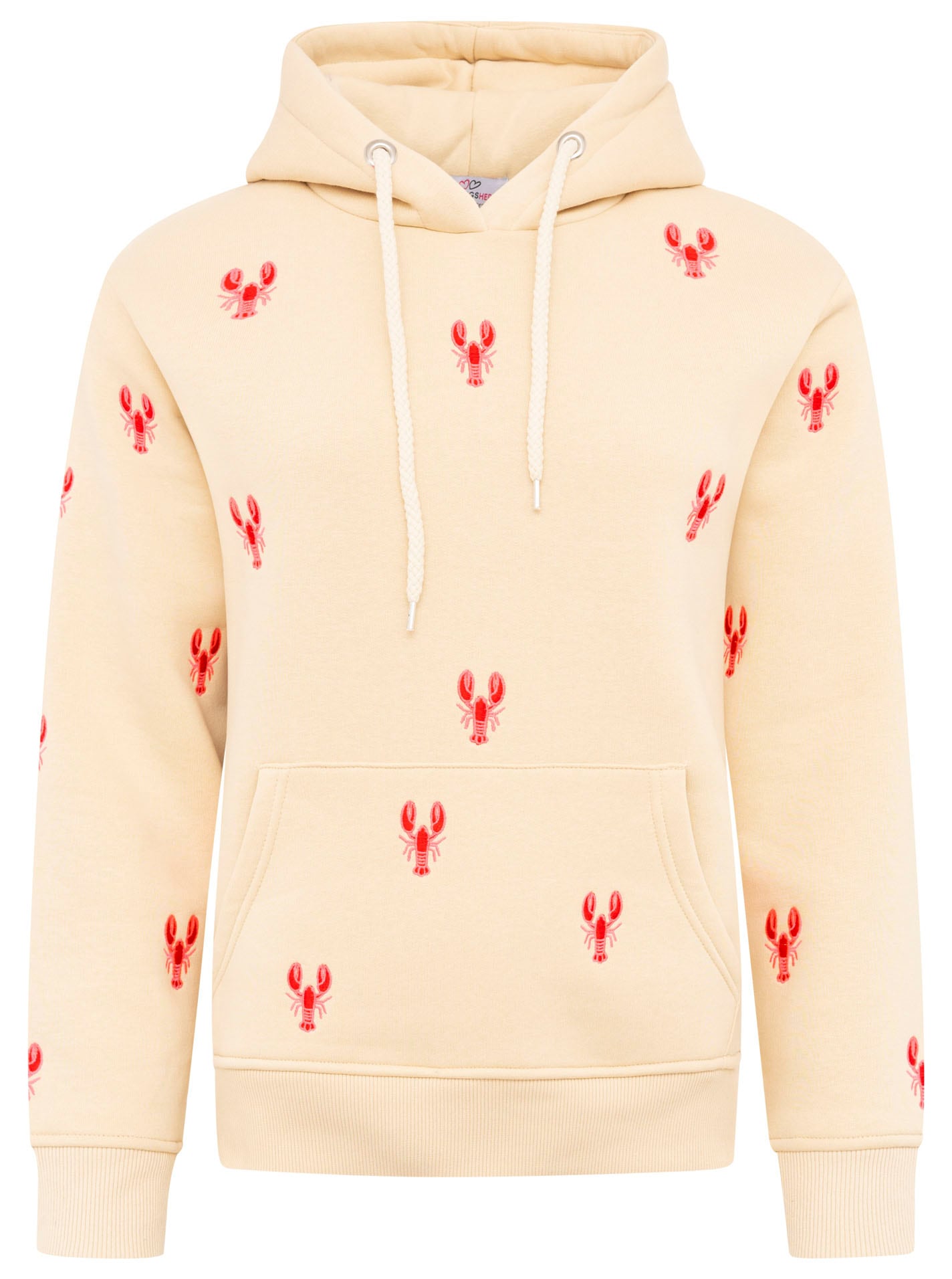 Zwillingsherz Kapuzensweatshirt , Hummer-Stickerei, Kapuze, Kordelzug, Baumwollmix
