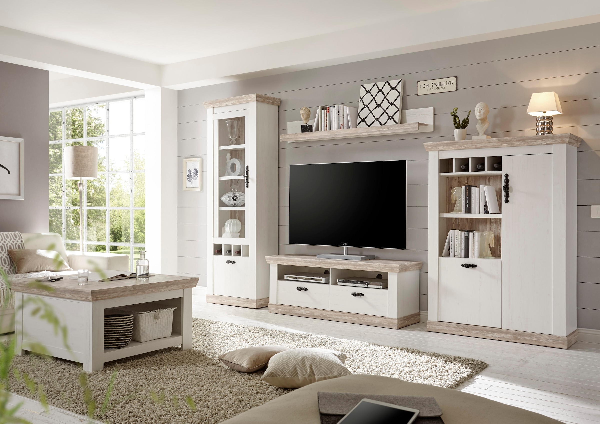 Home affaire Wohnwand »Florenz, Anbauwand im Landhausstil, Komplettset mit Metallgriffen« Set, 4 Stk. tlg.