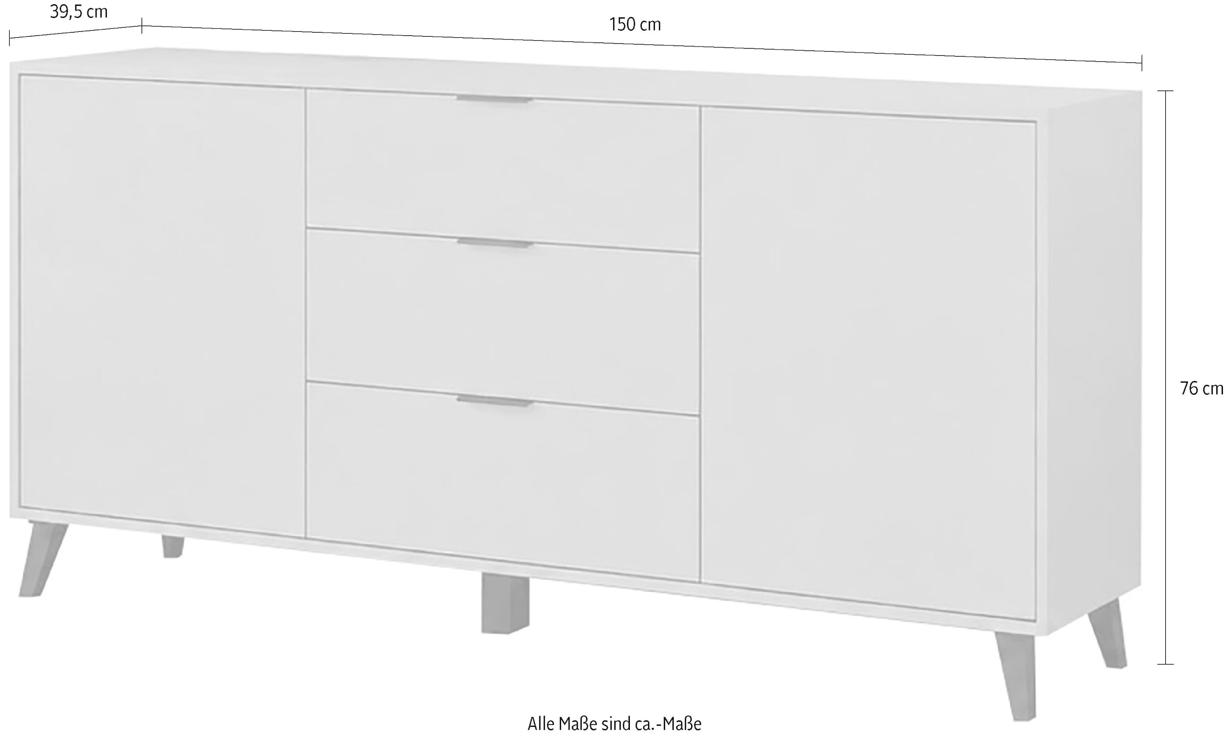 GOODproduct Buffet »Oslo, B/H/T: 150/76/39,5 cm« 3 tiroirs, 2 portes avec ouverture par pression, poignées en métal noires