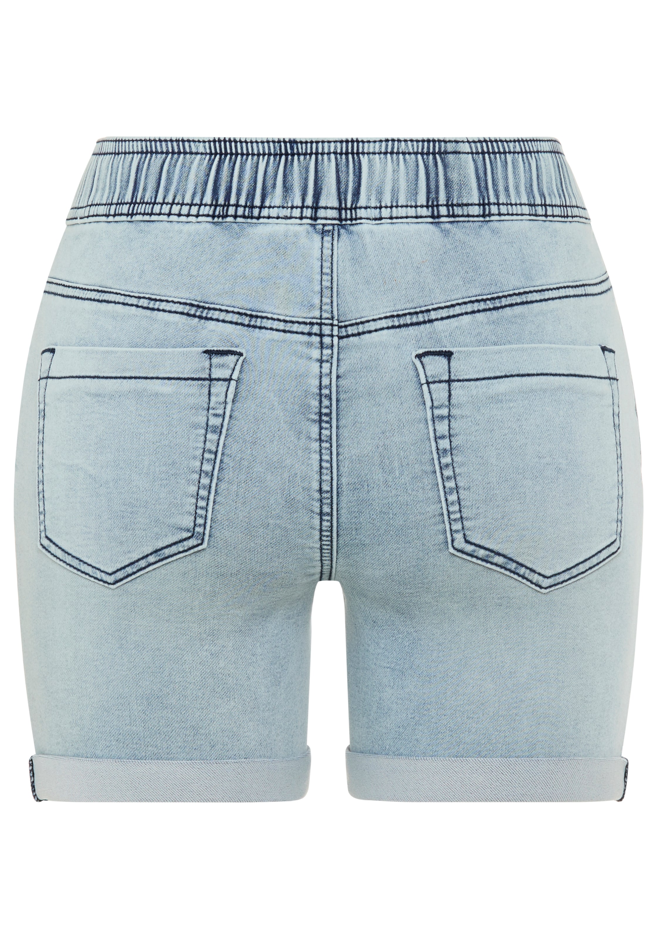 Arizona Jogg-Jeansbermudas figurnah, normale Leibhöhe, mit Bindebändern am Bund