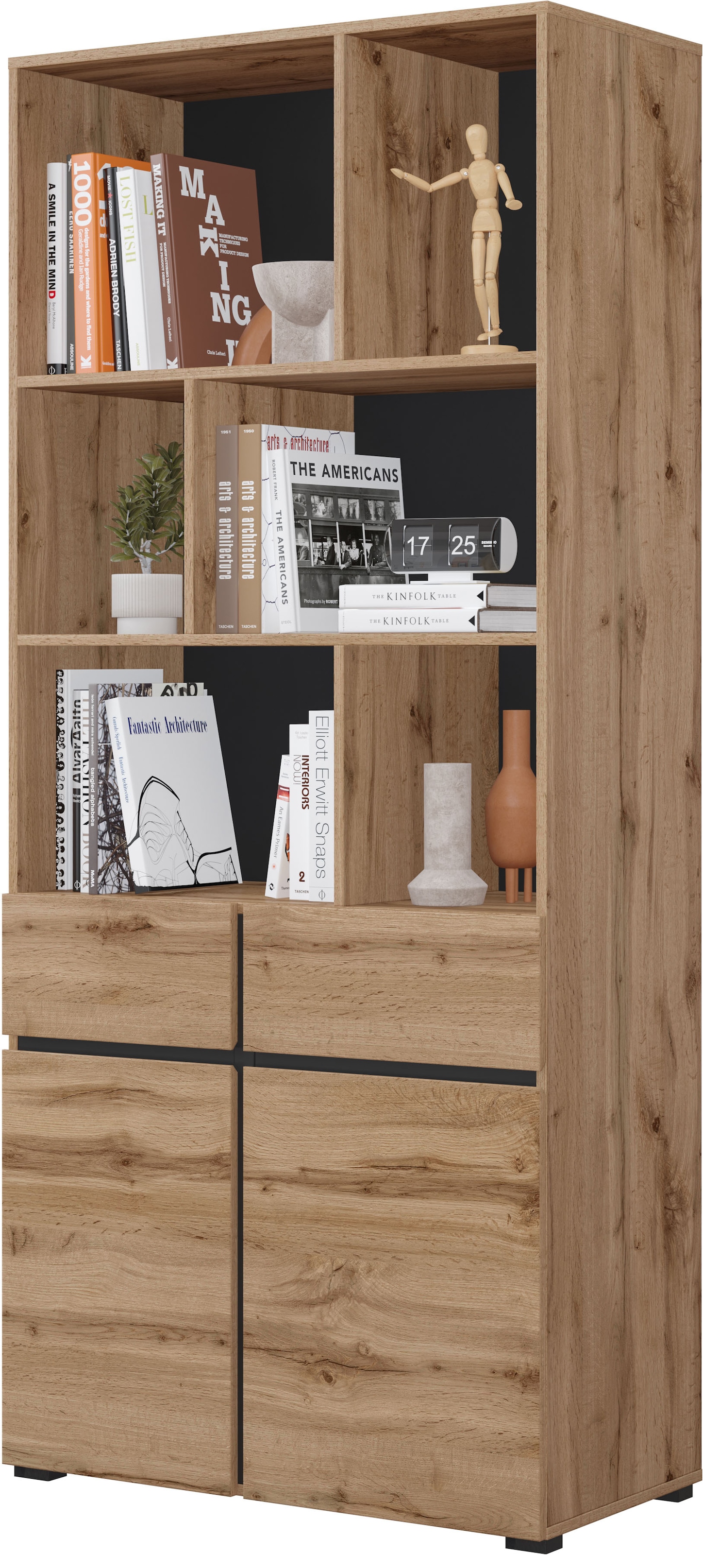 GOODproduct Armoire de classement »Cross, Breite 85 cm, modernem grifflose Standregal, Bücherregal« Étagère avec 6 compartiments ouverts, 2 tiroirs et 2 portes, étagère de bureau
