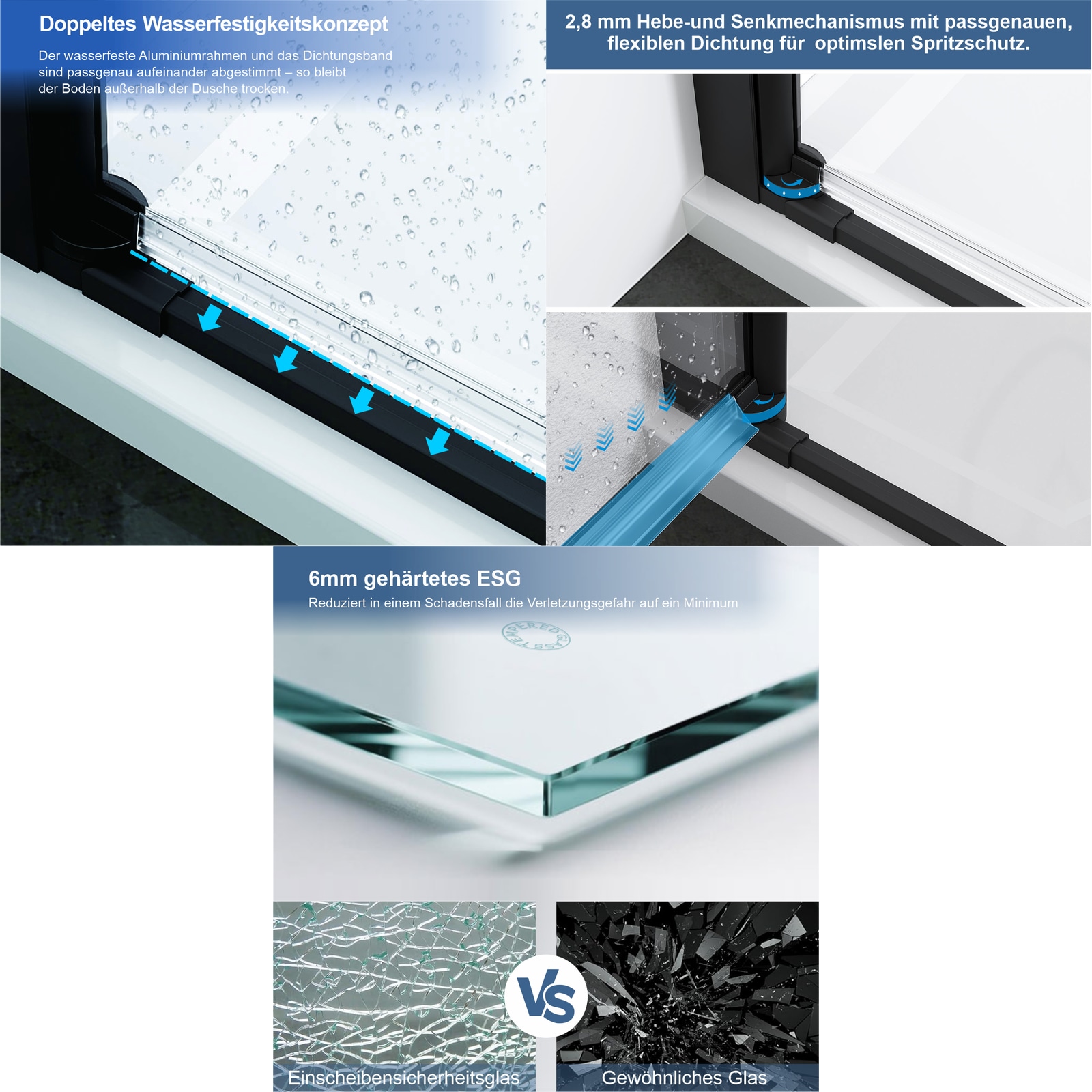 welltime Eckdusche »Firenze« Rahmenloses Design mit extravaganten Griffen, 6mm ESG