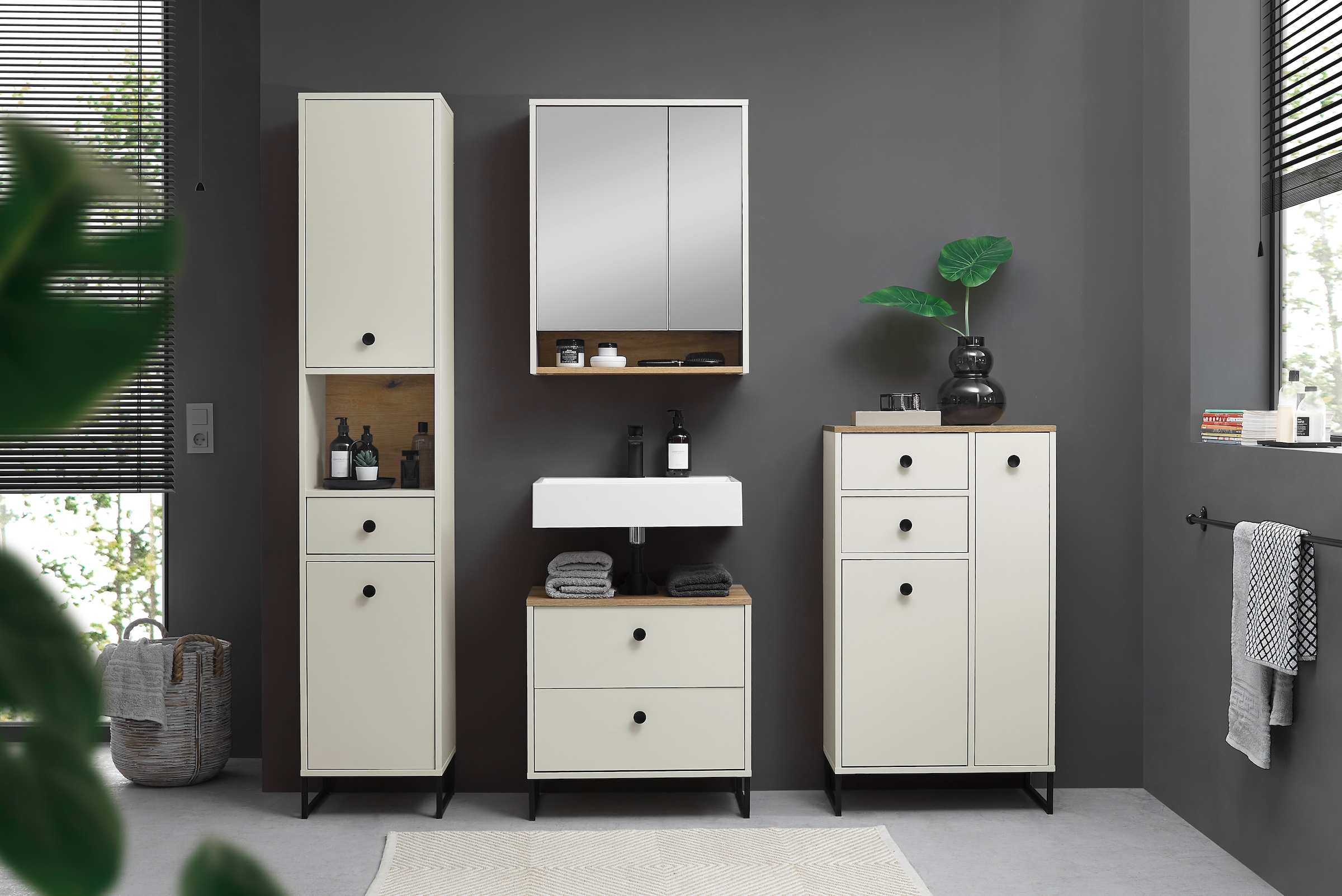 BASIC by Balculina Midischrank »Linea« 1 Stk. tlg. Breite 38cm, U-Profil Füsse, Unterflurauszug