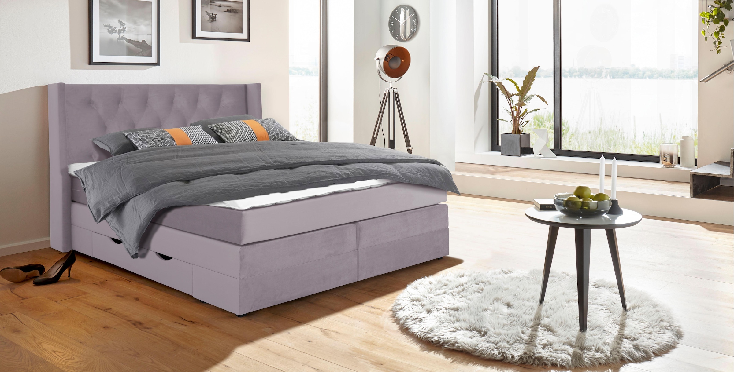 Home affaire Lit boxspring »Elegance« avec belle capitonnage à boutons, en fermeté H2 & H3, incl. tiroirs