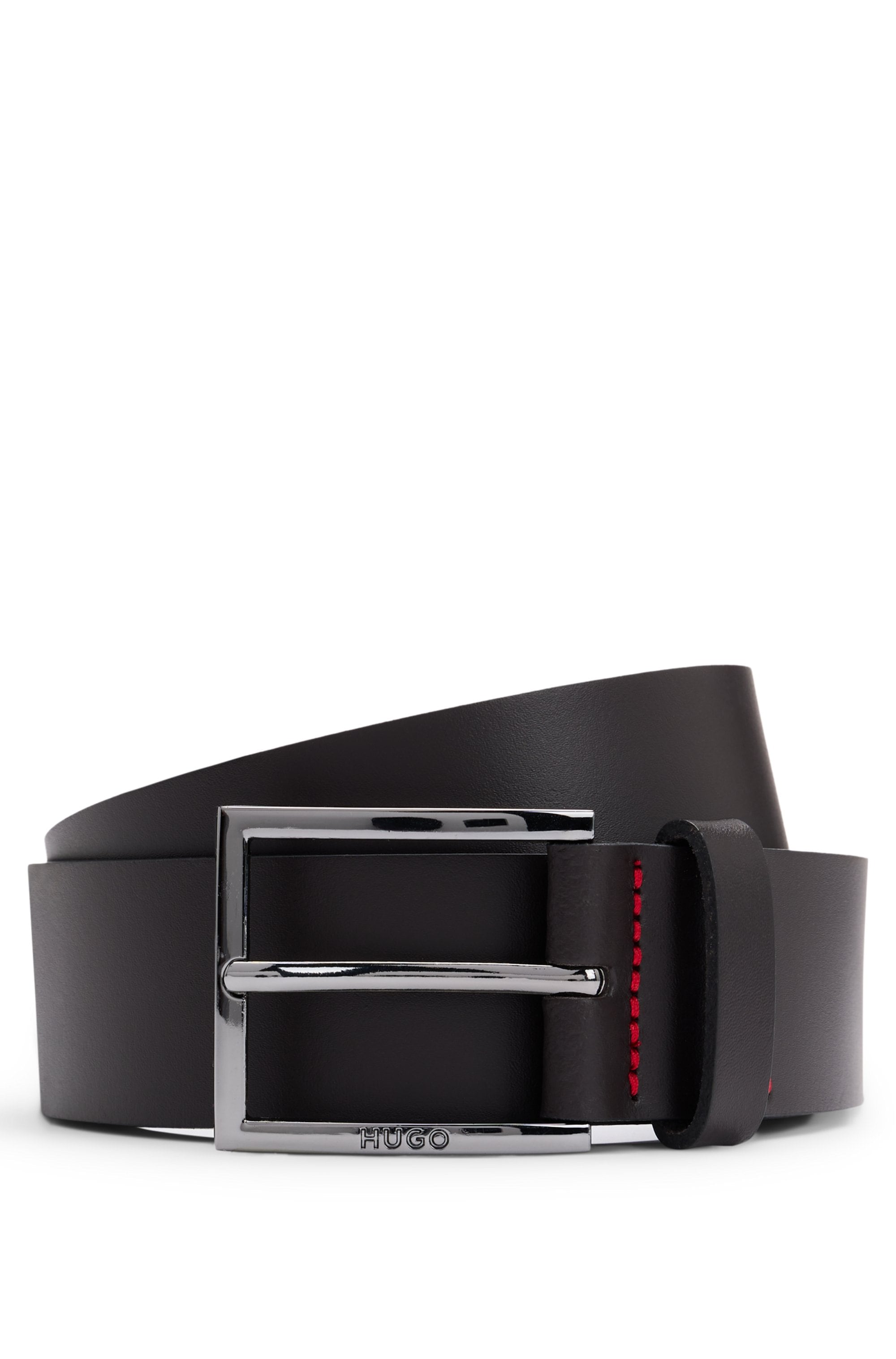 HUGO Ceinture en cuir »Geek_Sz35« mit kontrastfarbenen Nähten und dezenter Metallschliesse