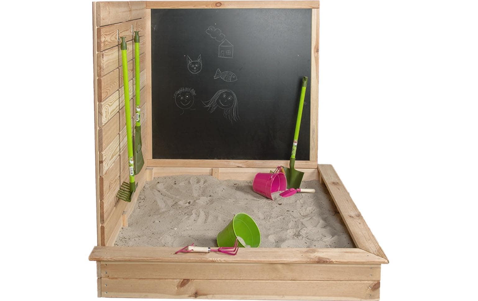 esschert design Sandkasten »mit Tafel Holz 115.5 cm« Platzsparender Kindersandkasten aus Holz mit Kreidetafel