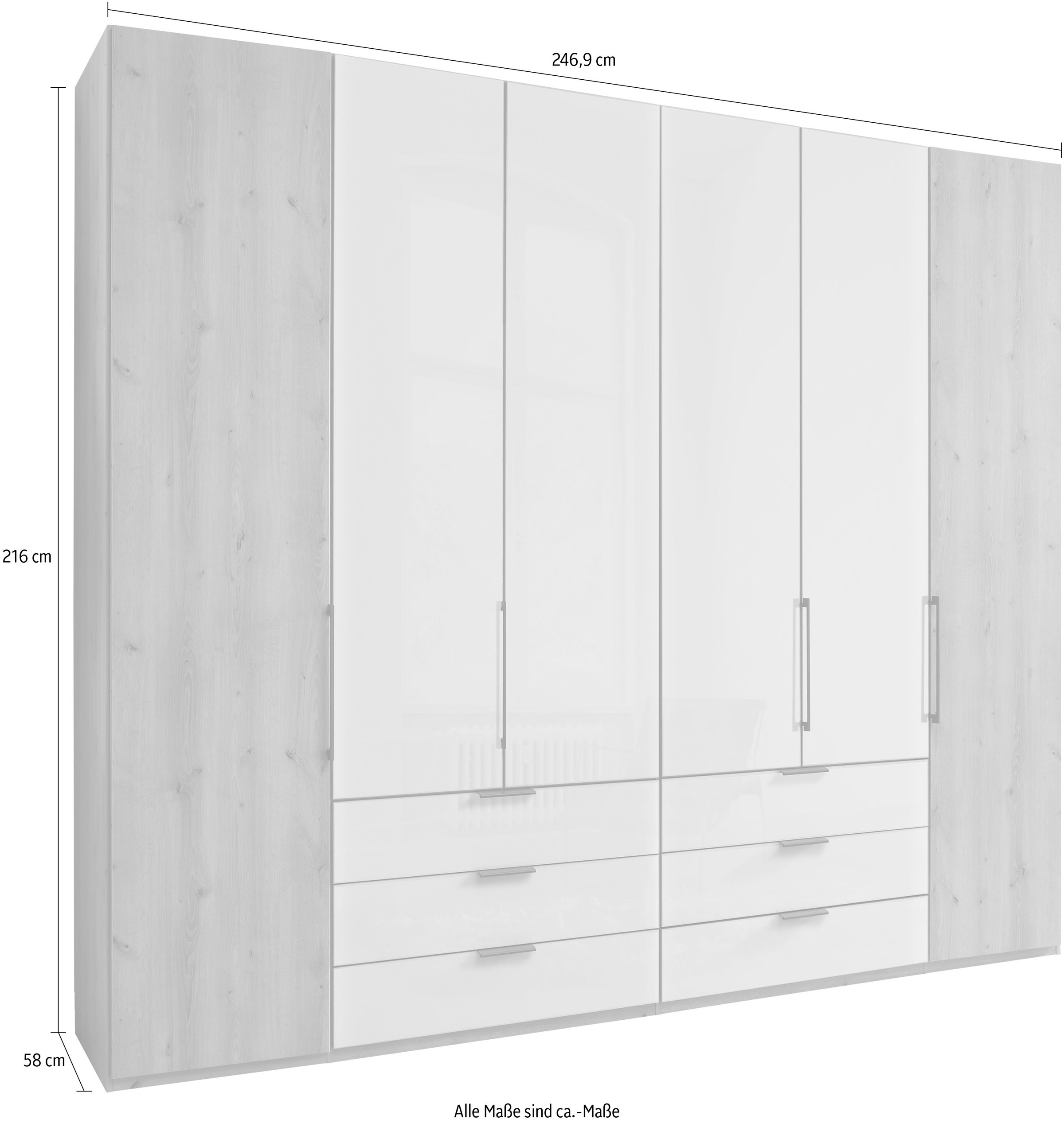 WIEMANN Falttürenschrank »Monaco« Teil-Glasfront sowie hochwertige Beschläge inkl. Schubladendämpfung