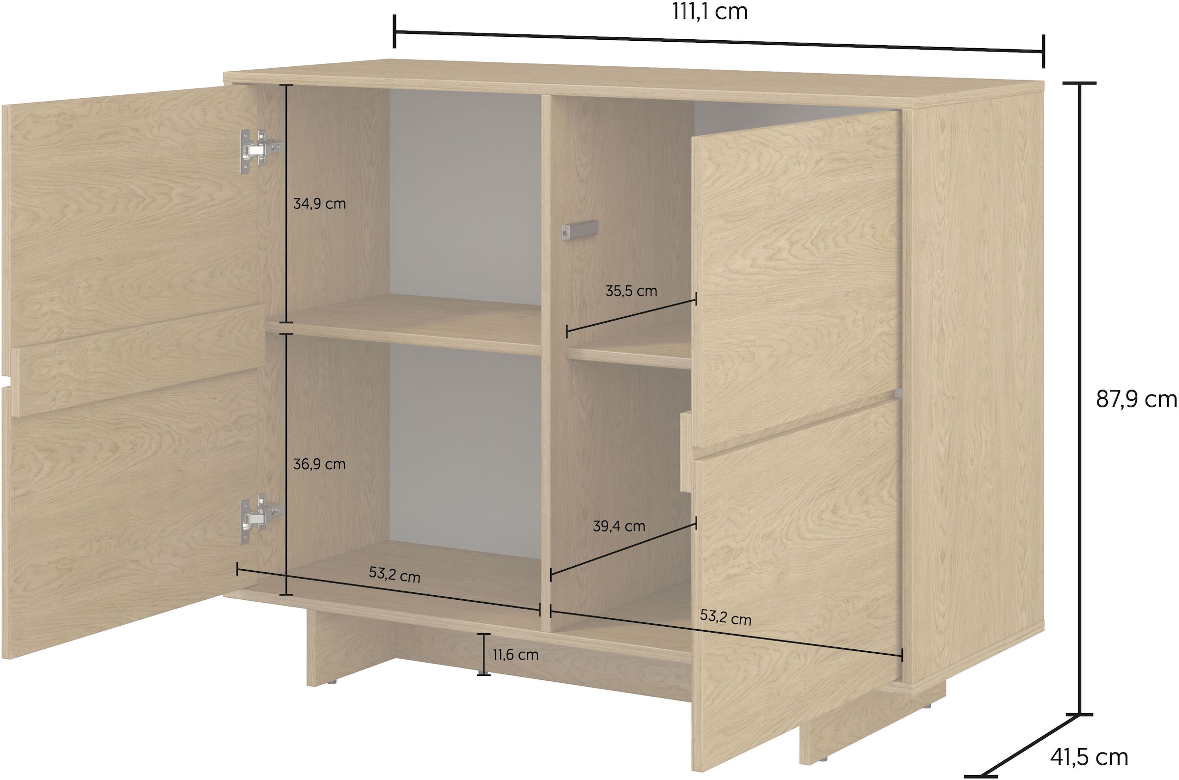 GOODproduct Buffet »Tatami, Stilvolle, moderne grifflose Kommode 2 Türen, Breite 111cm« buffet avec beaucoup de rangement, étagères réglables, fonction push-to-open