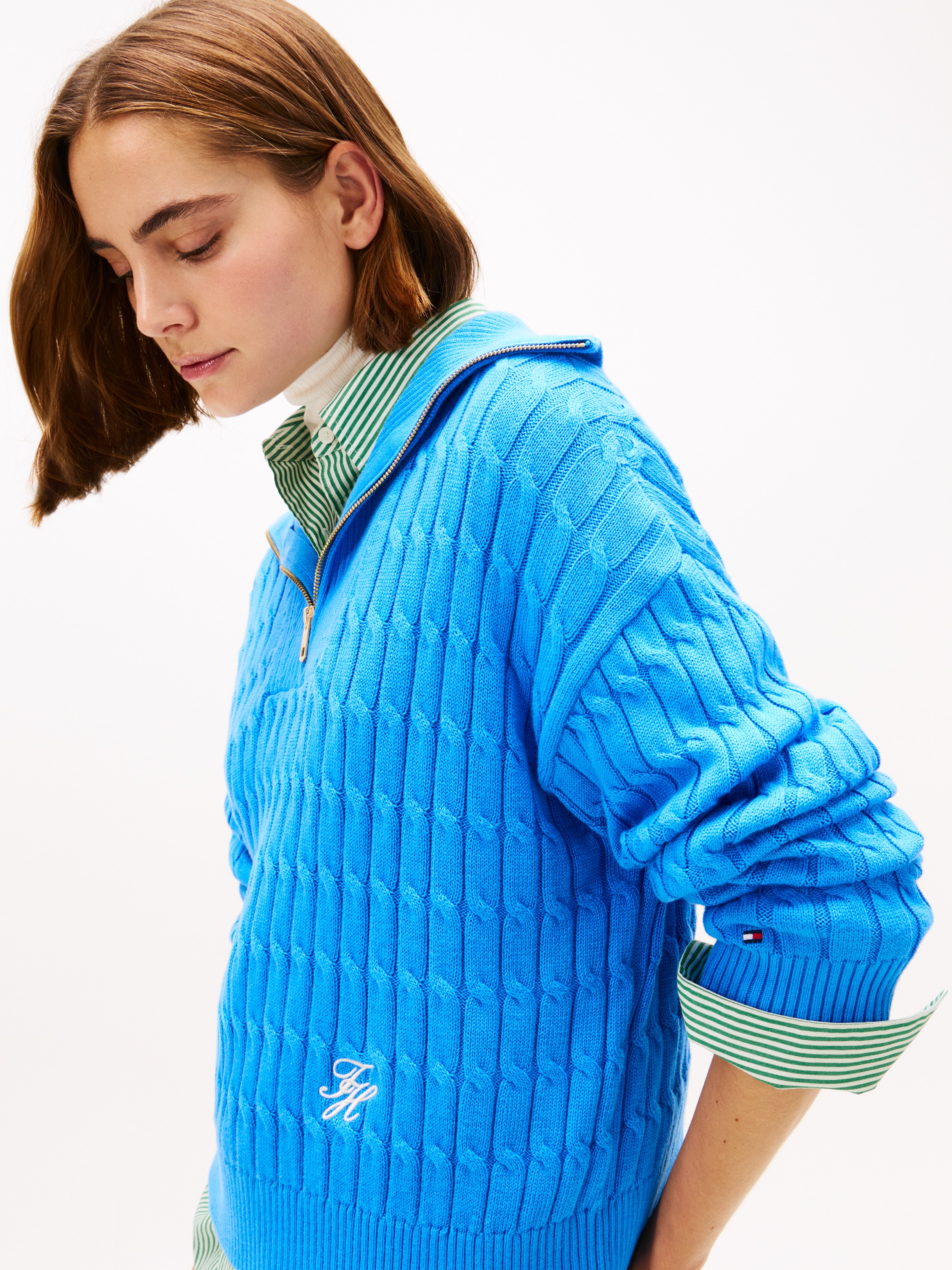 Tommy Hilfiger Troyer »CO CABLE MID GG 1/2 ZIP LS SWT« mit Zopfmuster