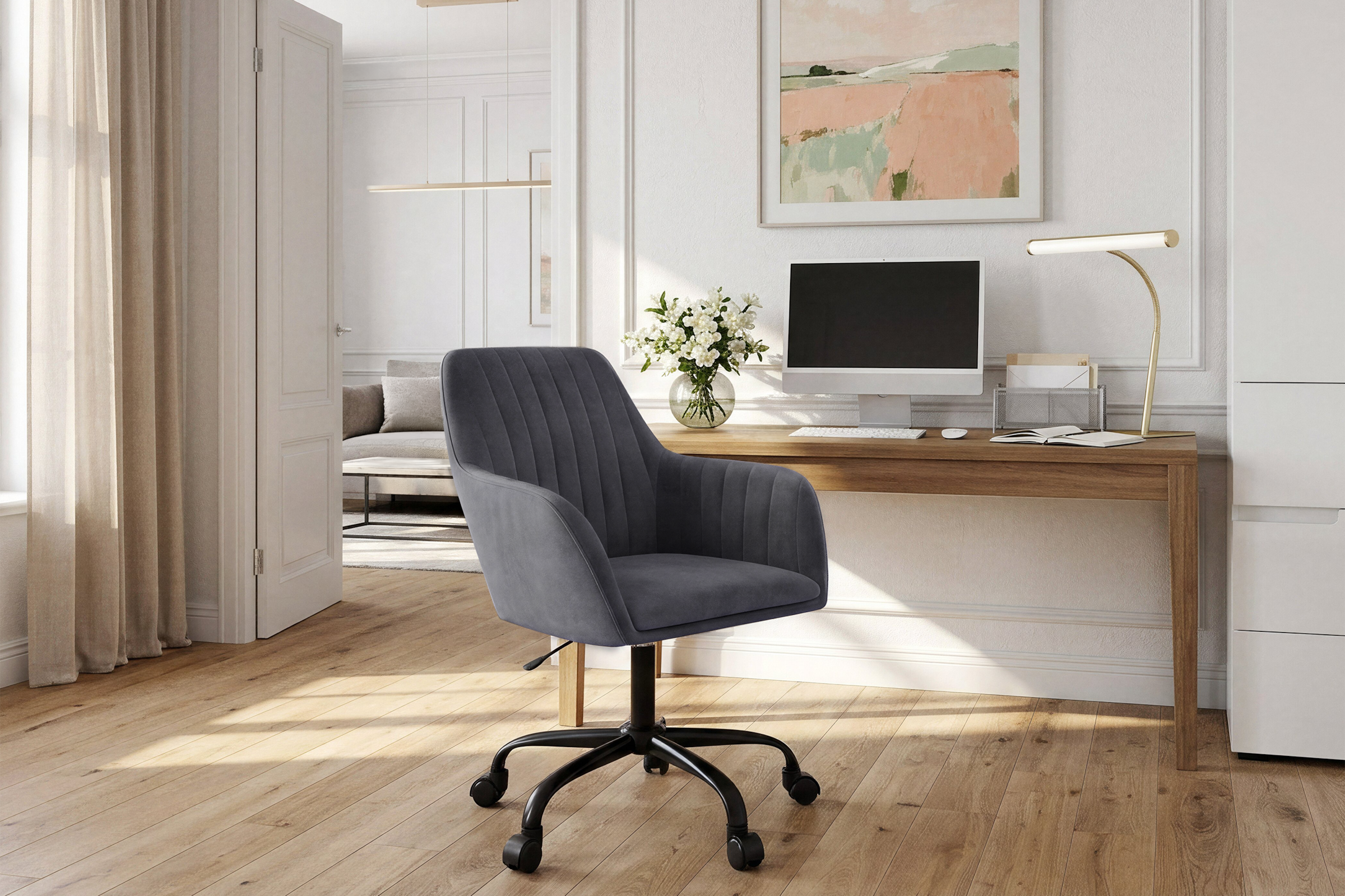 GOODproduct Chaise de bureau »Perry2« () eleganter Samtstuhl, schwarzes Drehkreuz,Polsterung in Längsnaht-Optik