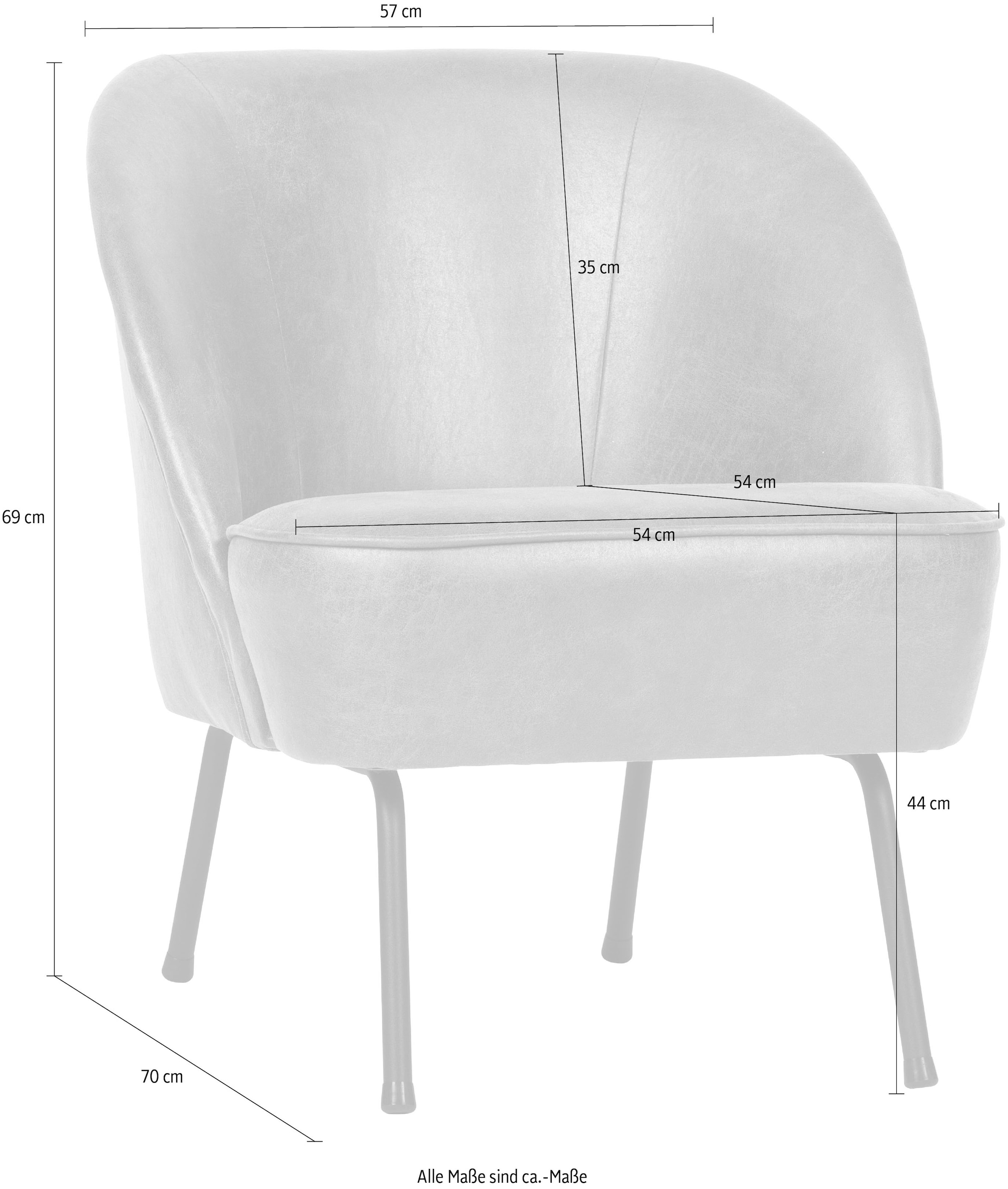 WOOOD Fauteuil »Vogue mit recyceltem Leder und Metallgestell B 57 x T 70 x H 69 cm« Capacité de charge 90 kg, bonne résistance à l'usure, revêtement en poudre