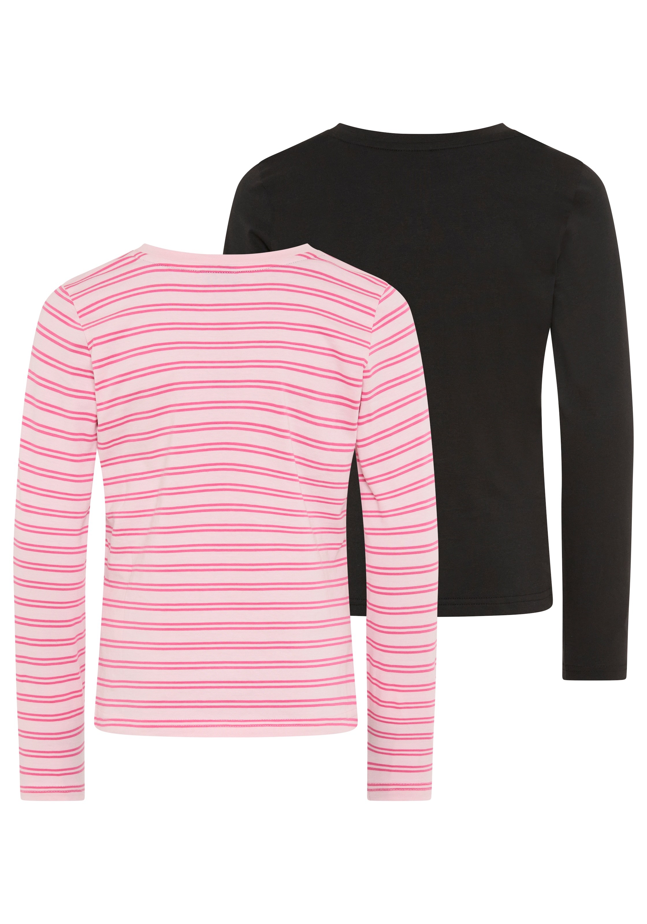 H.I.S T-shirt à manches longues »2er Pack Shirts 1x uni + 1x geringelt, für Mädchen« Paquet, 2, 2 pièces für Mädchen, Langarm, mit Rundhalsausschnitt und Knopfleiste