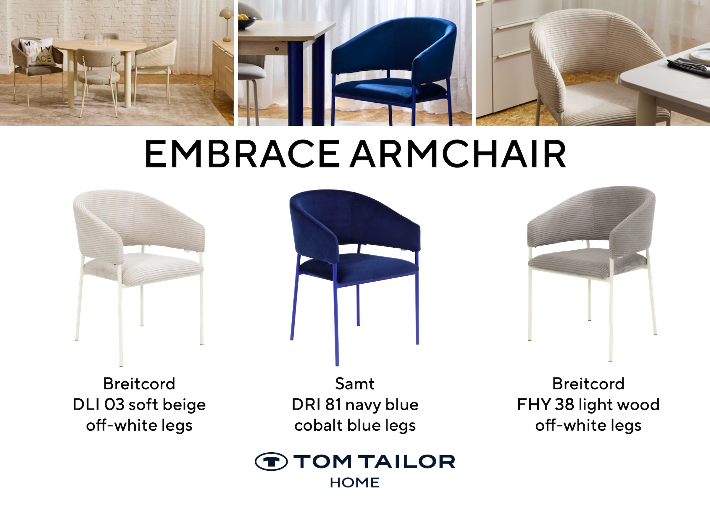 TOM TAILOR HOME Armlehnstuhl »EMBRACE ARMCHAIR« (Set) 2 Stk.Esszimmerstuhl, mit Armlehnen, 4-Fussgestell, Rückenausschnitt