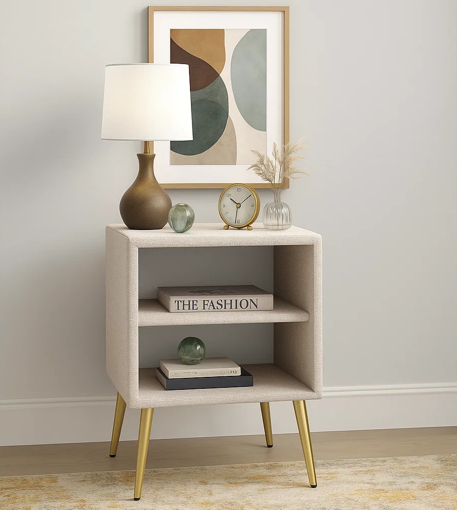 Home affaire Nachtschrank »MOIVRE Polster-Nachtkommode wahlweise mit 2 Schubladen oder Fächer« Nako auf goldenen Beinen, Masse B/T/H: 41/40,5/53,5cm, passend zum Bett