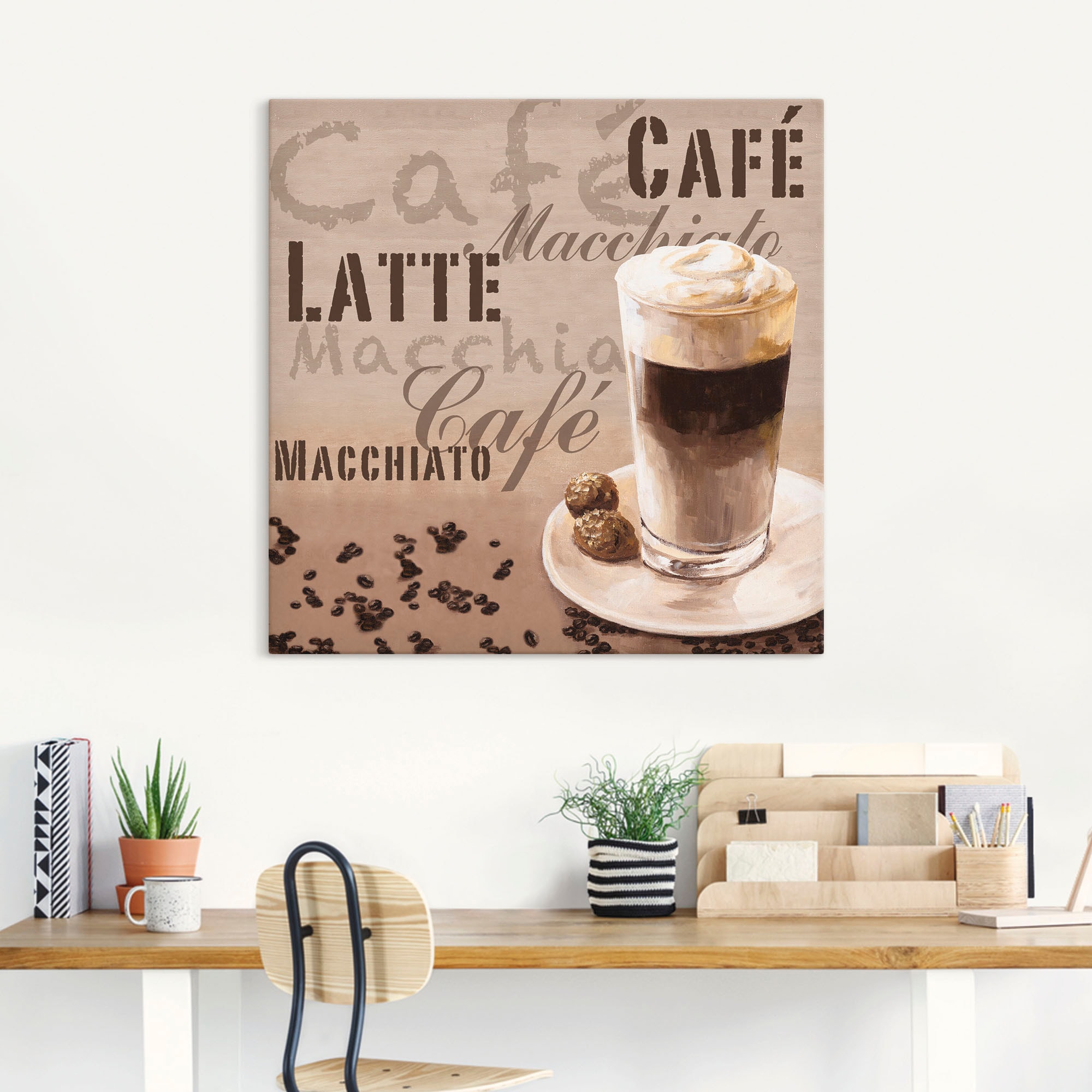Artland Tableau sur toile »Kaffee - Latte Macchiato« 1 cuis tlg. auf Holzrahmen gespannt