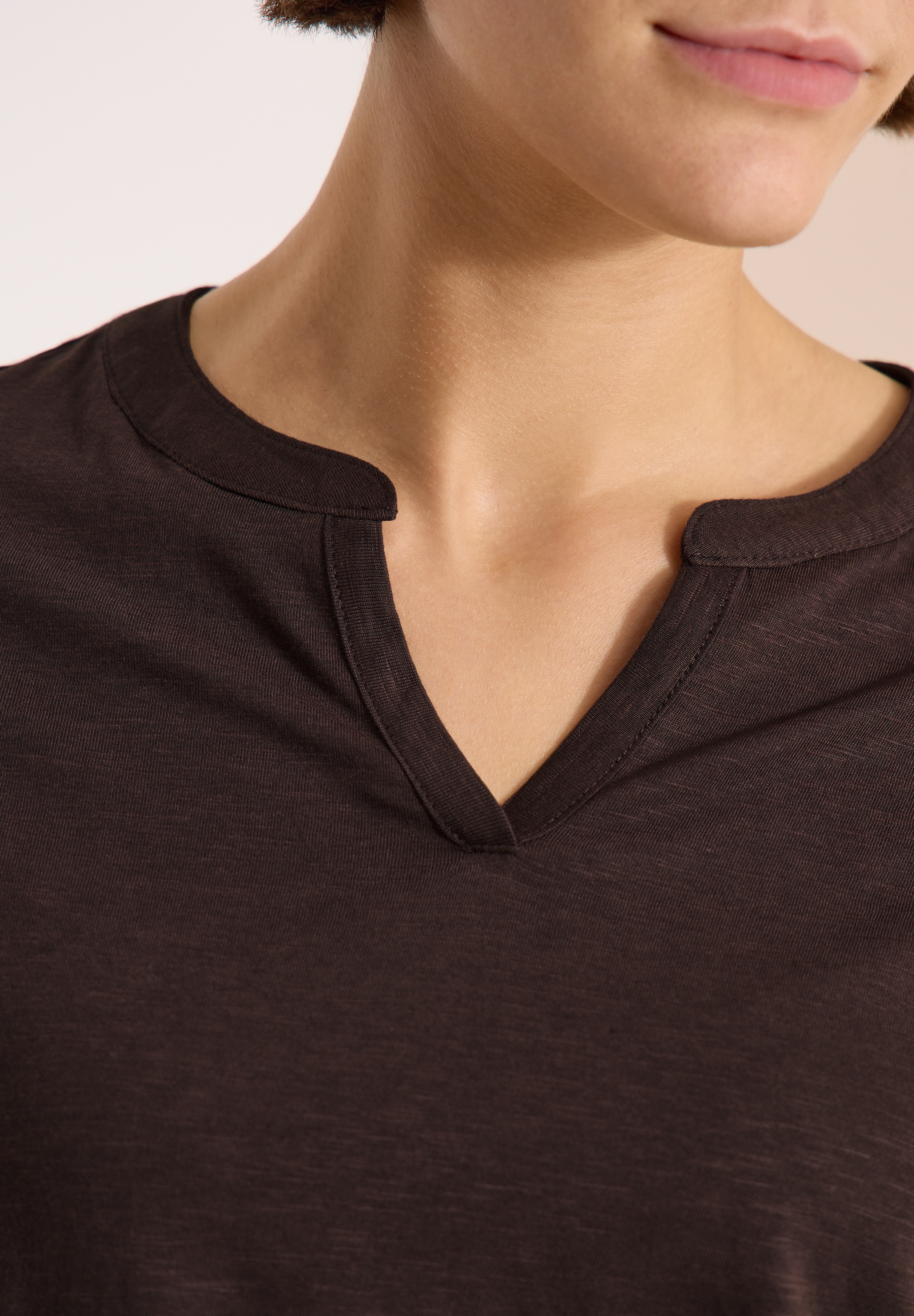 Cecil Kurzarmshirt Sommershirt mit Split Neck in Unifarbe
