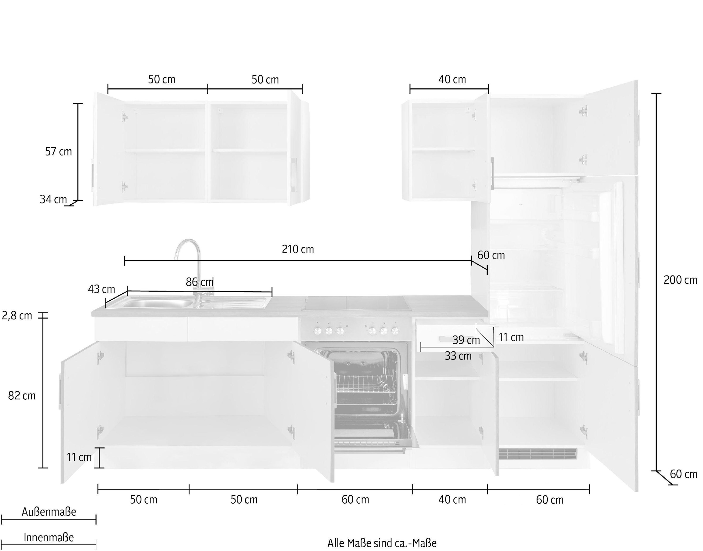 KOCHSTATION Kitchenette »KS-Gera« Largeur 270 cm, au choix avec appareils électroménagers, avec plan de travail
