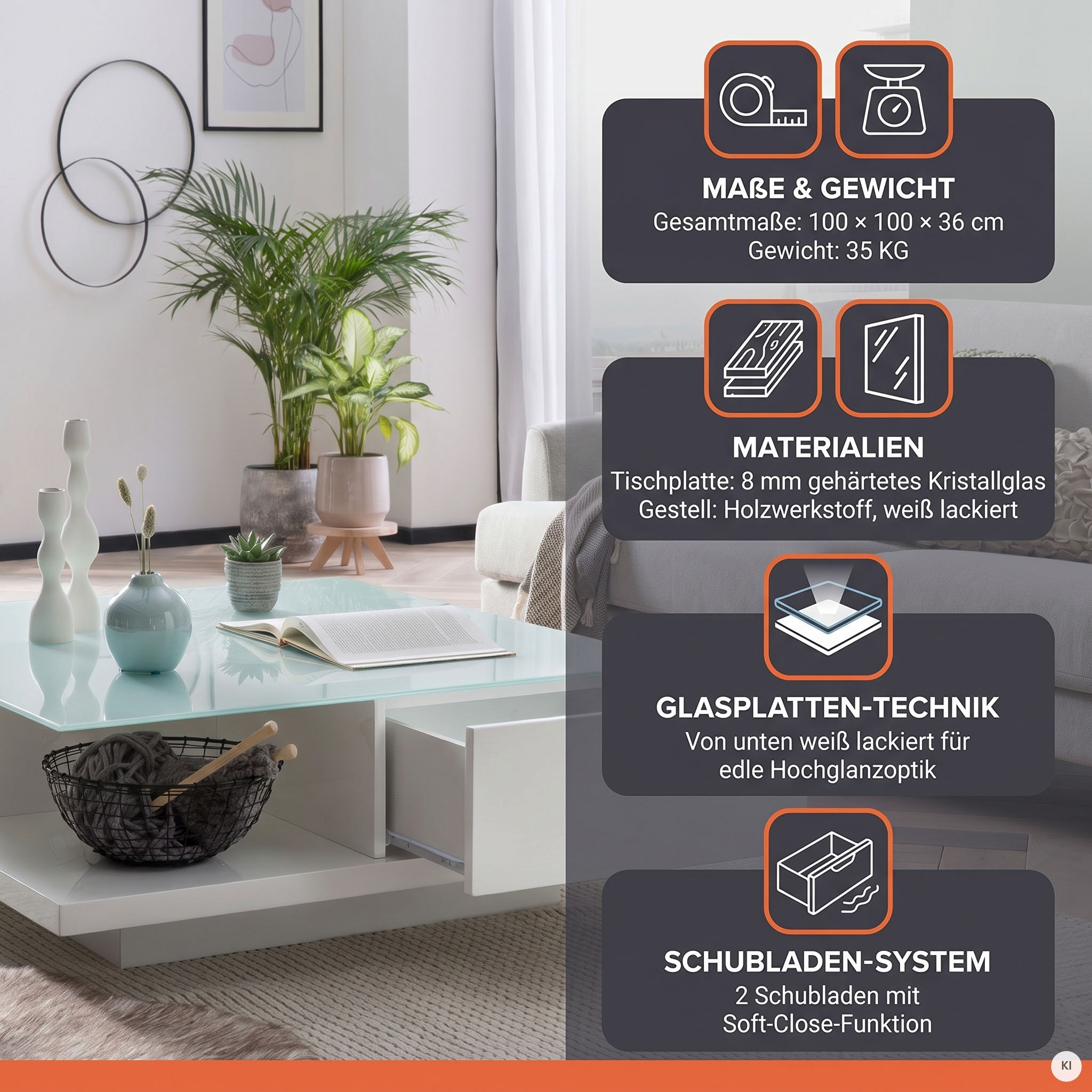 SalesFever Table basse »im minimalistischen Stil« Plateau de table en verre trempé cristallin