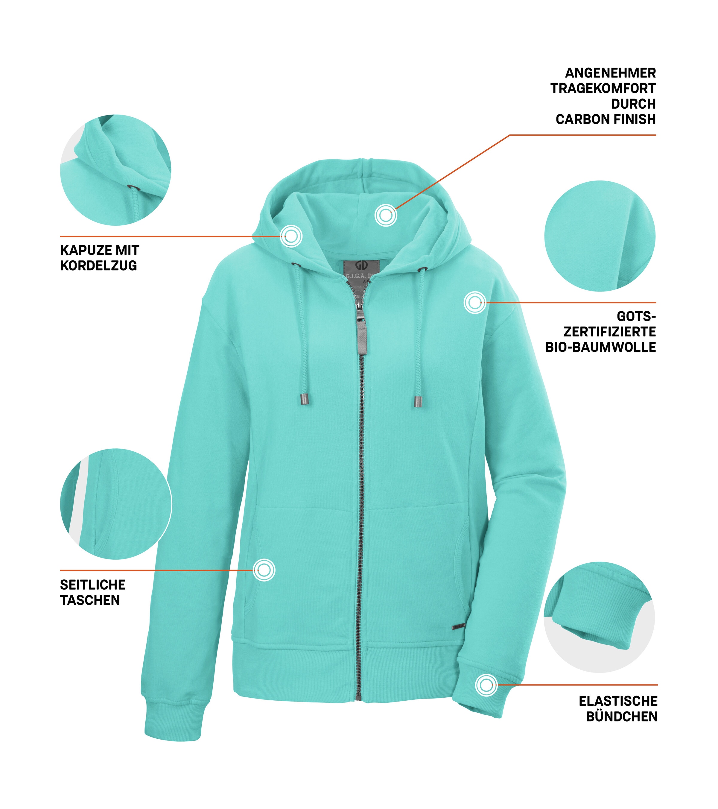 G.I.G.A. DX by killtec Sweatjacke »GS 26 WMN SWT JCKT GOTS« GOTS Bio-Baumwolle, Carbon-Finish, Kapuze, elastische Bündchen