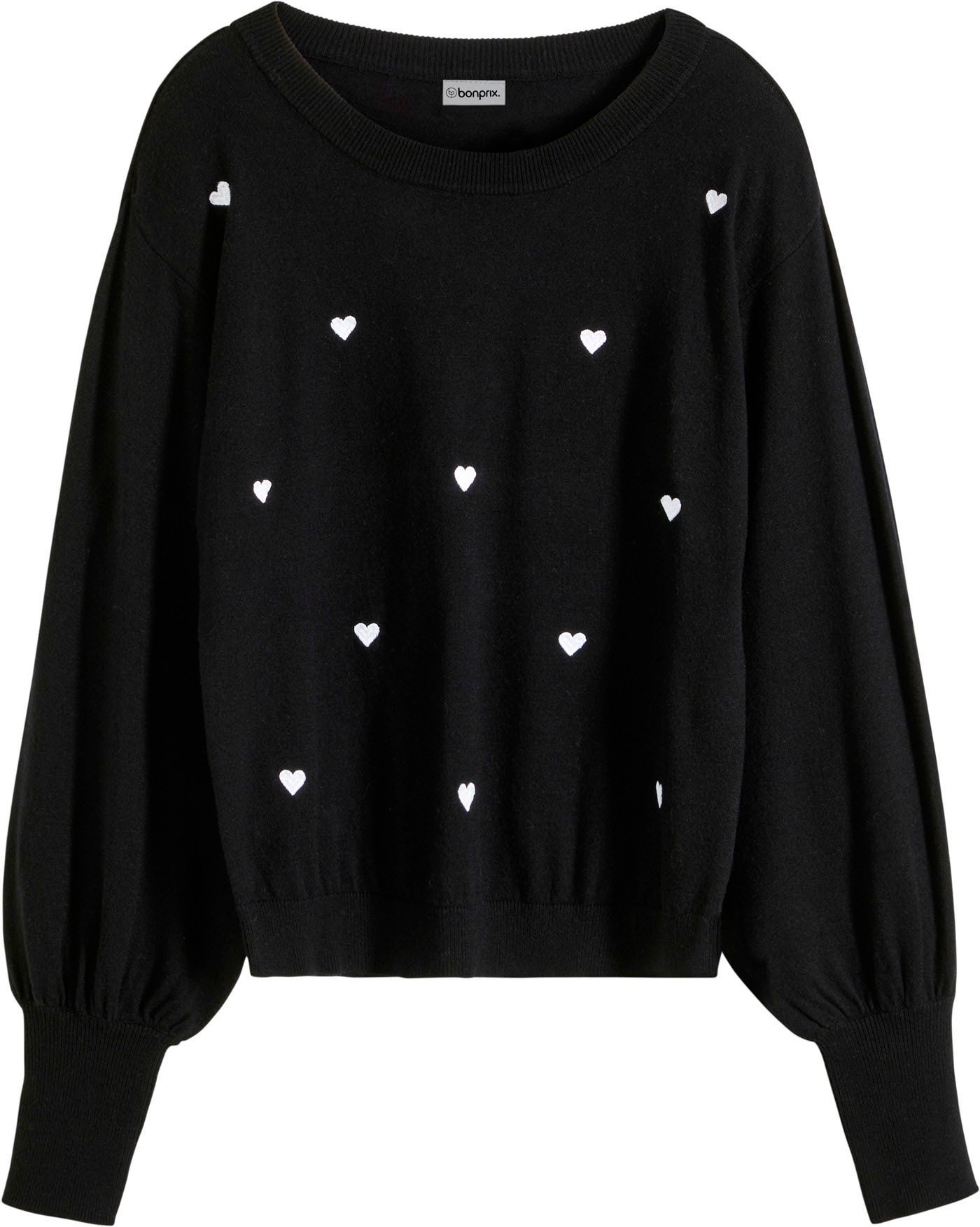 bonprix Pull en tricot »Feinstrickpullover aus Viskose-Mix« aus Viskose-Mix, mit Stehkragen, mit Stickerei, bequeme Passform