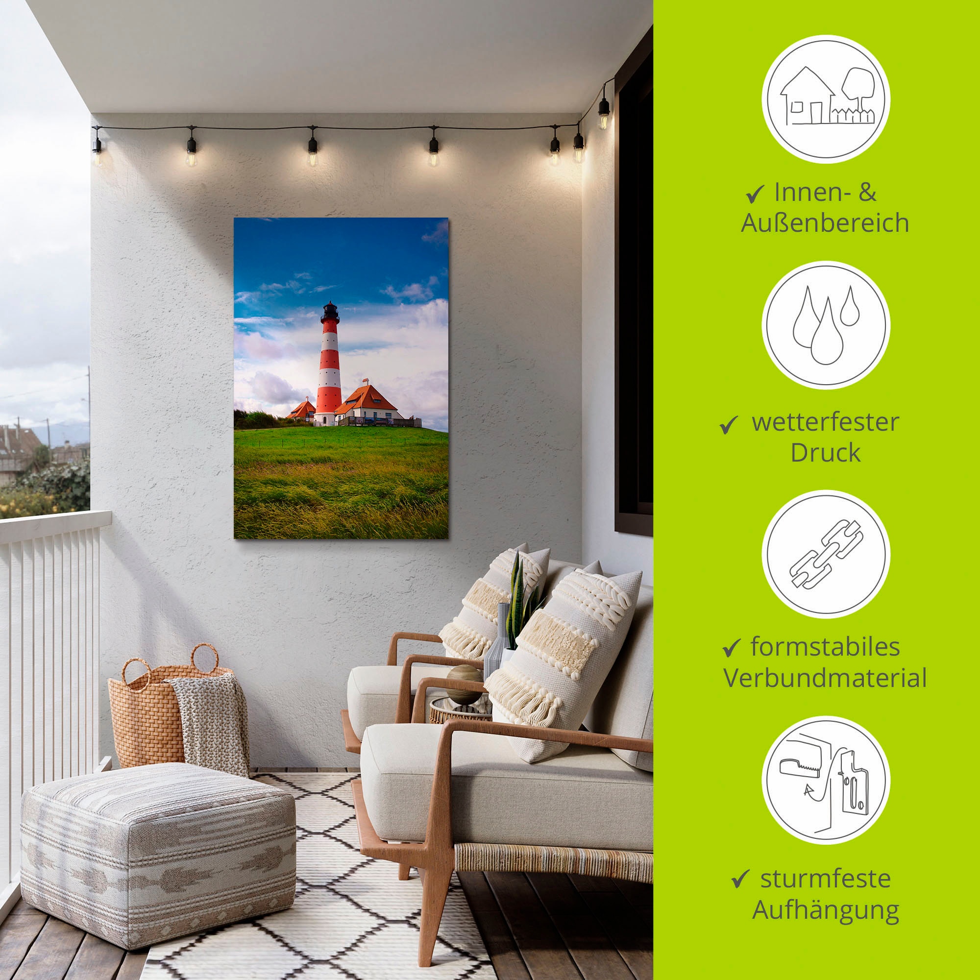Artland Alu-Dibond-Druck »Westerhever Leuchtturm« Gebäude 1 Stk. tlg. für Innen- und Aussenbereich geeignet, Outdoorbild
