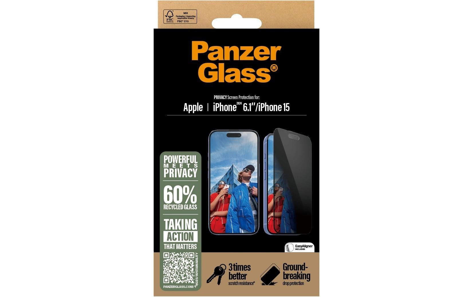 PanzerGlass Displayschutzglas »Ultra Wide Fit Privacy iPhone 16« für iPhone 16 1 Stk. tlg.