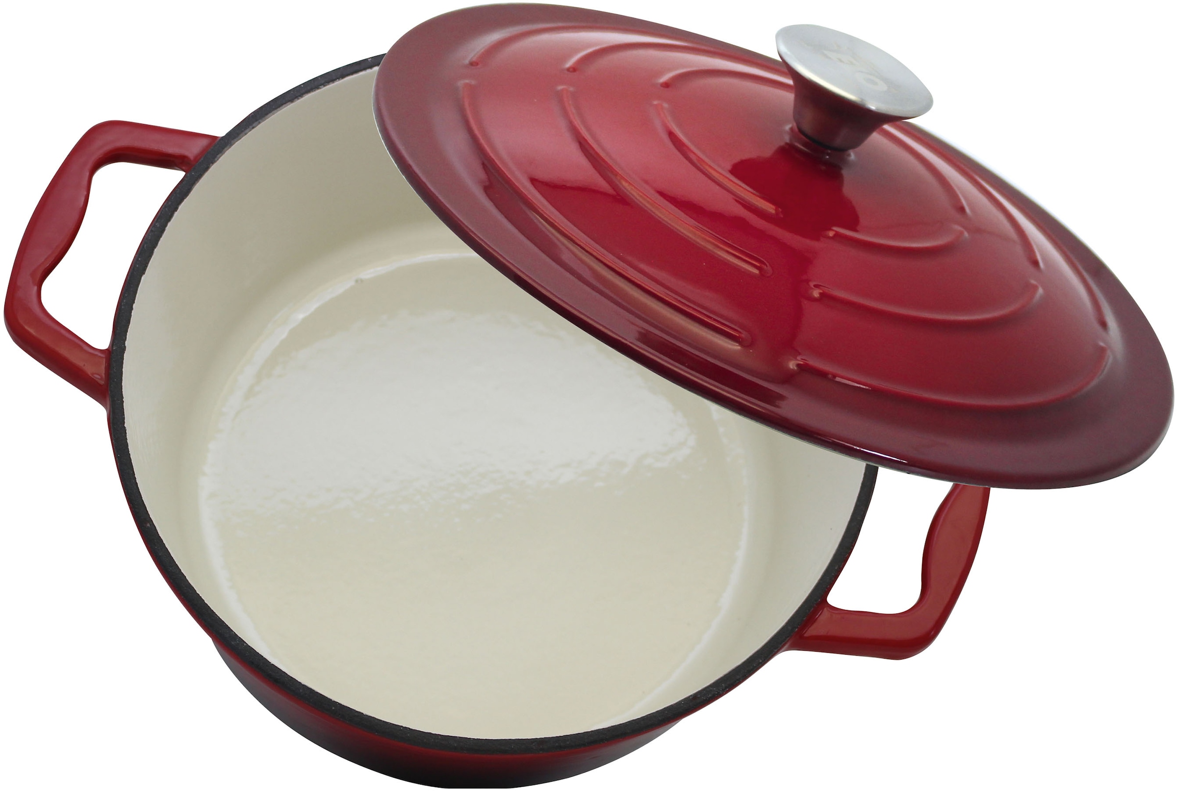 Elo Poêle de service »Kirschrot Gusseisen Pfanne 28 cm« Gusseisen Bräter inkl. Deckel, 2 cuis tlg. Deckel mit Rillen für zarte Gerichte