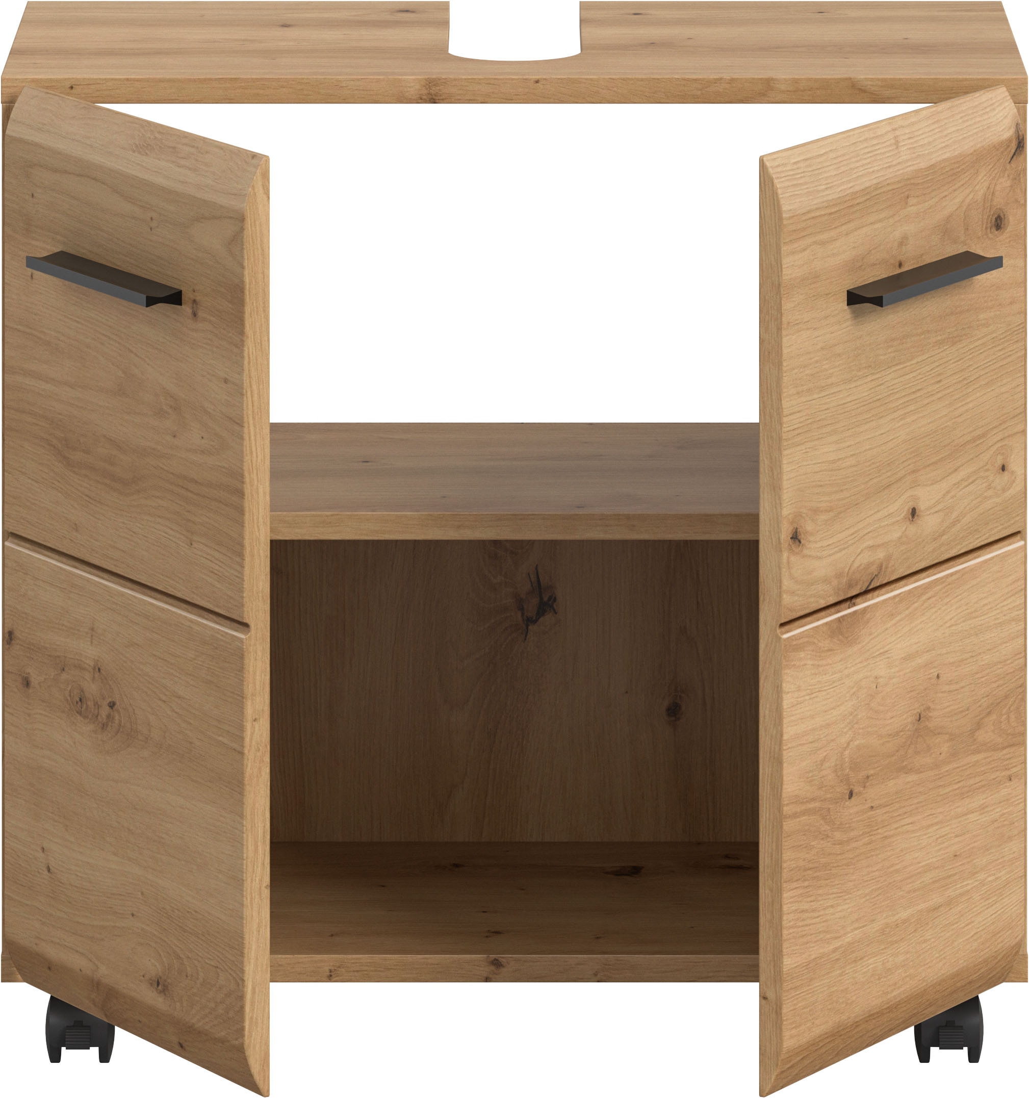 welltime Waschbeckenunterschrank »FLORENZ,  Breite 60cm, inkl. Siphonausschnitt, mit Türen oder Schüben« TOPSELLER!,  hochwertige MDF Front, Griff schwarz, Badschrank, Bad