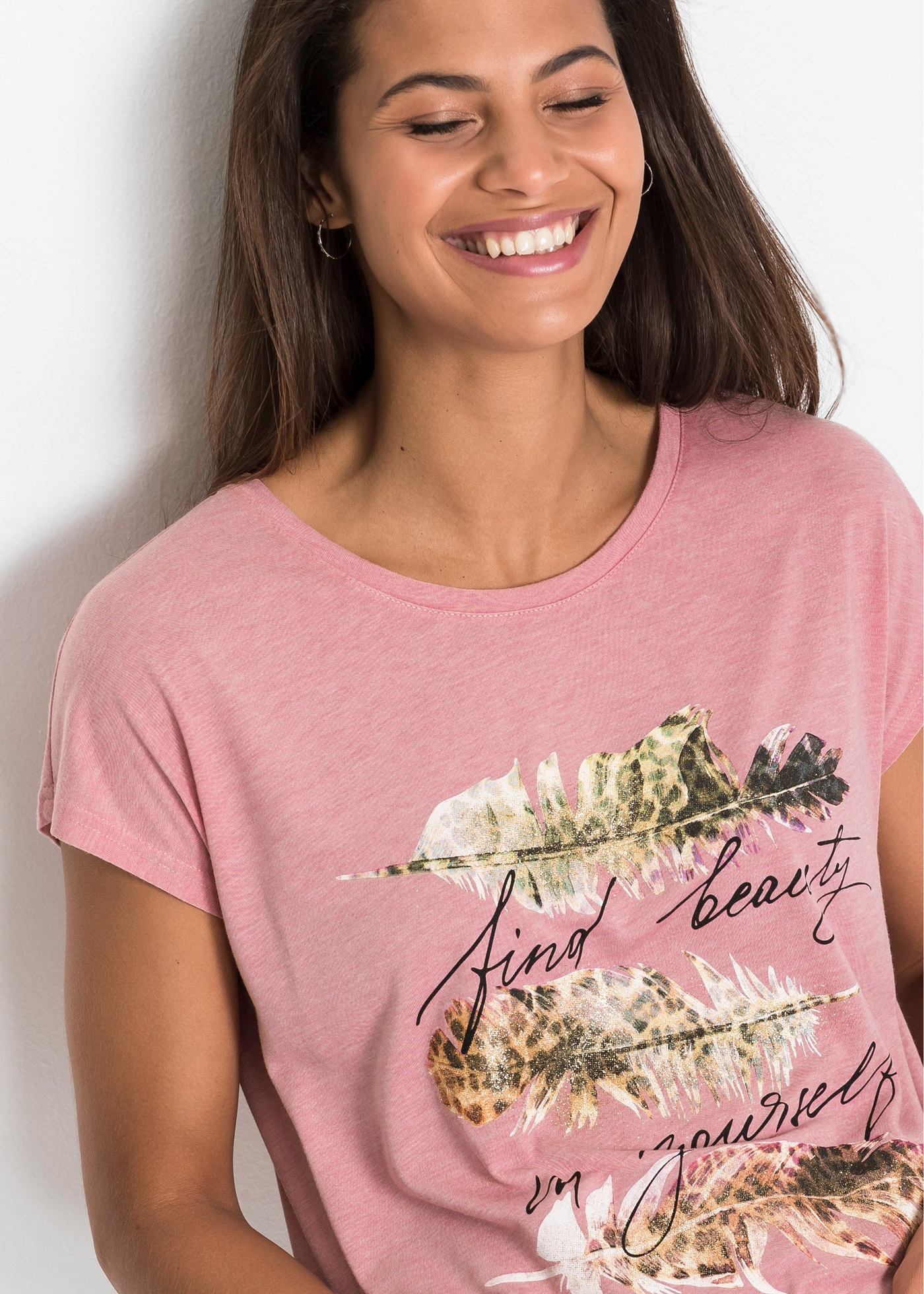 bonprix T-shirt »T-Shirt mit Glitzerdruck« T-Shirt mit Glitzerdruck