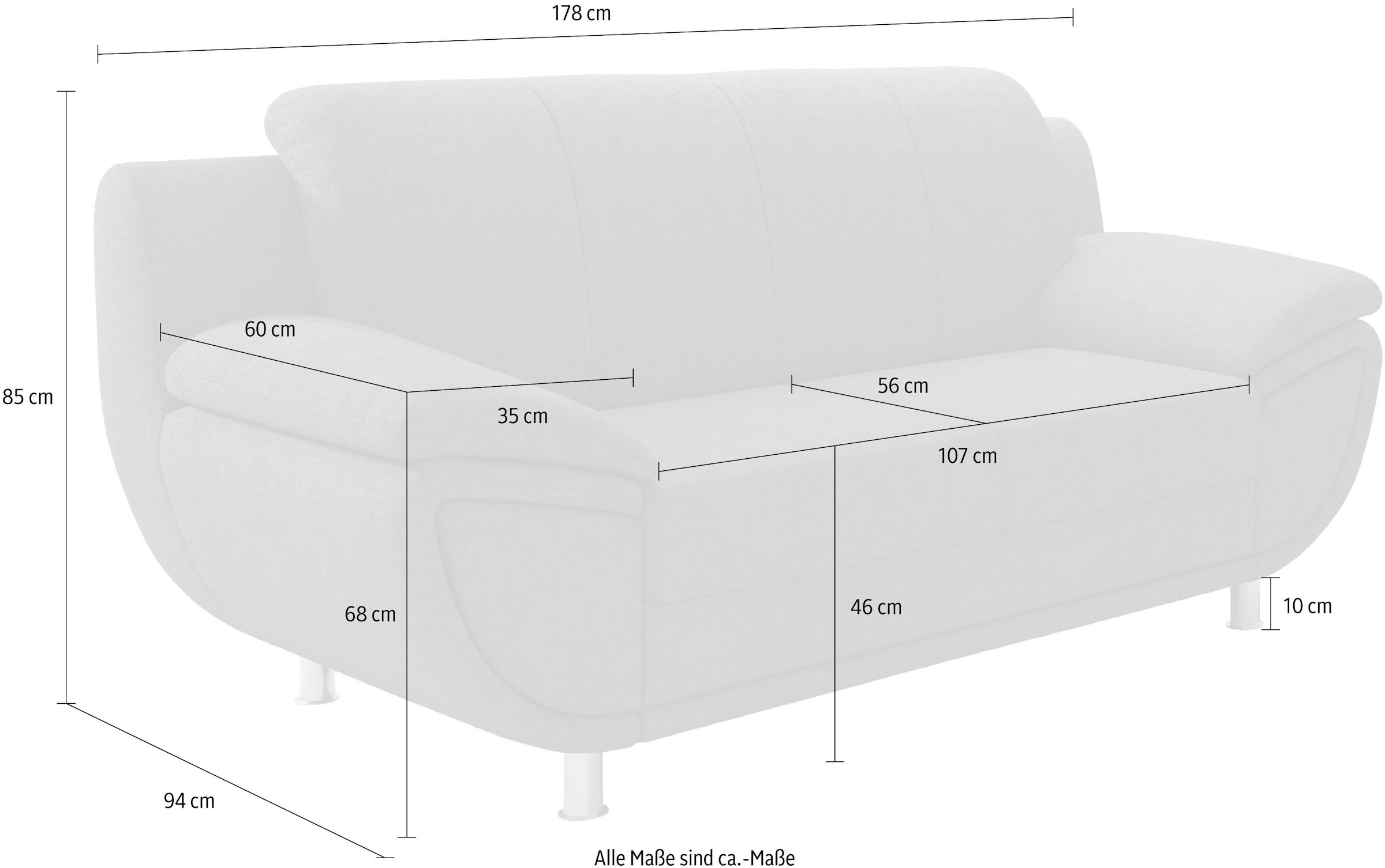 TRENDMANUFAKTUR 2-places »Rondo II, zeitlos und bequem, Breite 178cm« au choix avec ressorts confortables, avec accoudoirs extra larges