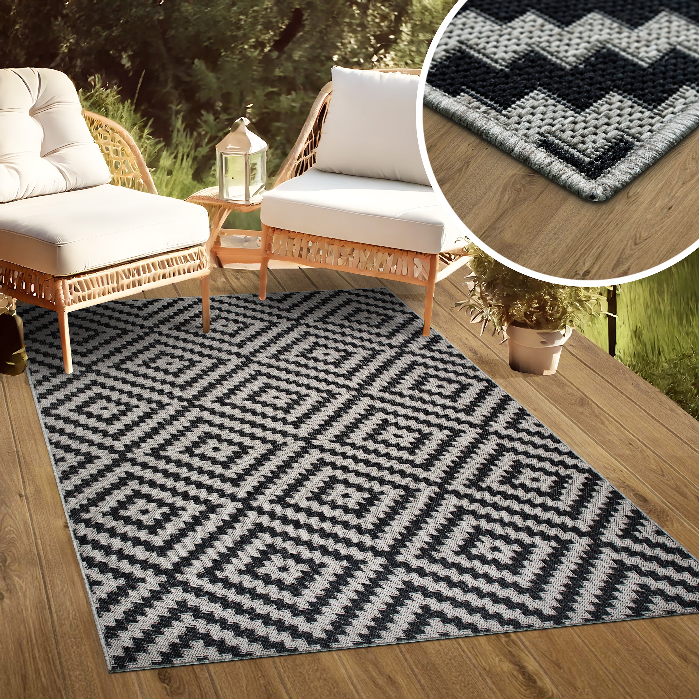 my home Tapis »Cordoba auch als Läufer erhältlich« Rectangulaire 3 mm Höhe In- und Outdoor geeignet, Sisal-Optik, Wetterfest & UV-beständig, Boho