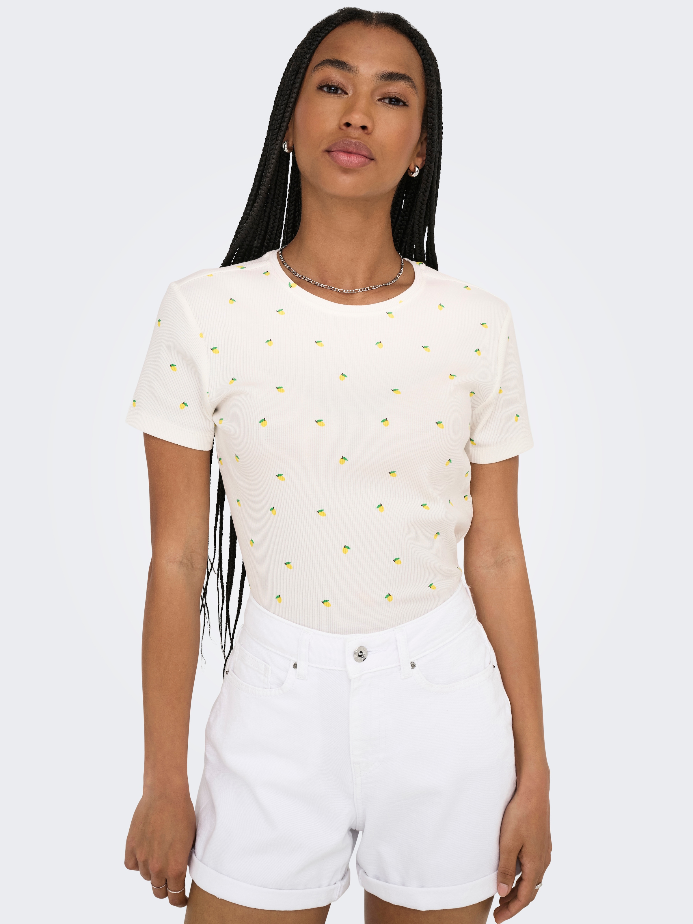 ONLY Kurzarmshirt »ONLFENJA LIFE SS AOP TOP JRS NOOS« Baumwollmischung, Cropped Fit, Rundhals