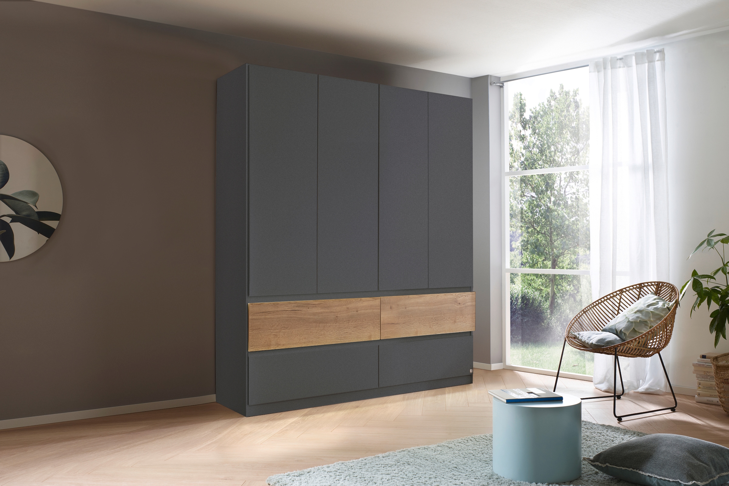 rauch Armoire à portes battantes »Winnipeg« façade sans poignée, tiroirs avec rainure de préhension, aussi avec éclairage