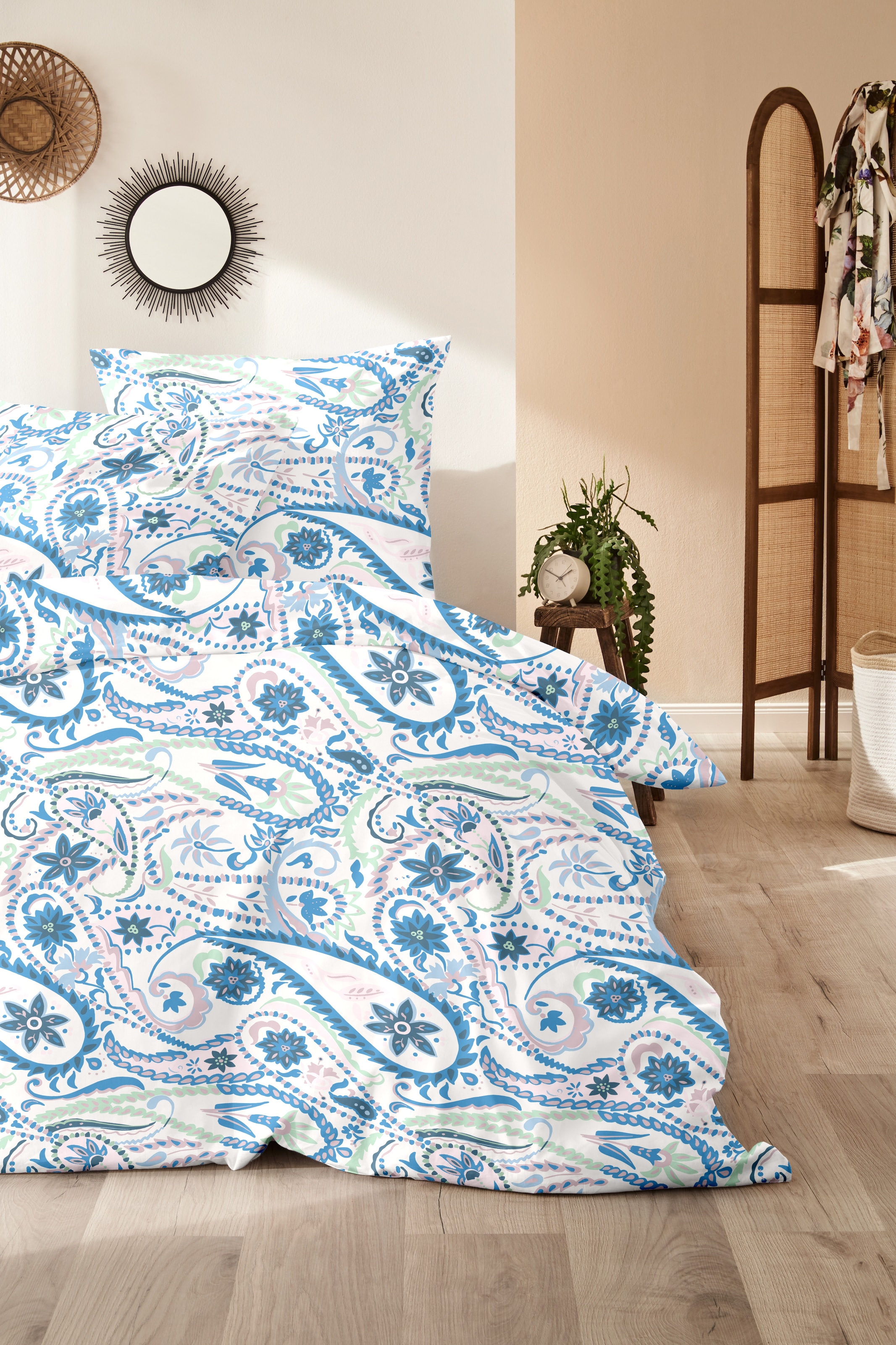 Primera Linge de lit »Mako-Satin-Bettwäsche Pastel Paisley« 2 cuis avec motif floral élégant