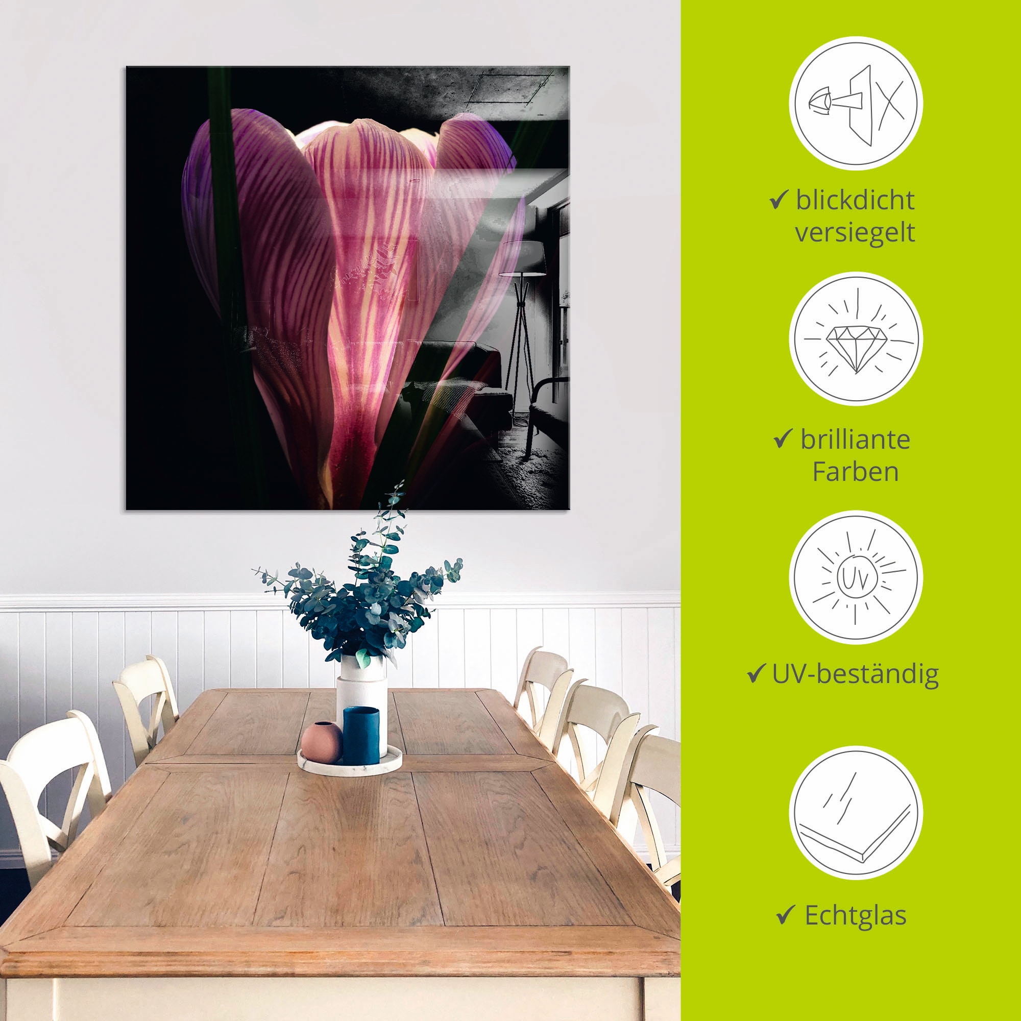 Artland Glasbild »Beleuchtet« Blumen 1 Stk. tlg. in verschiedenen Grössen