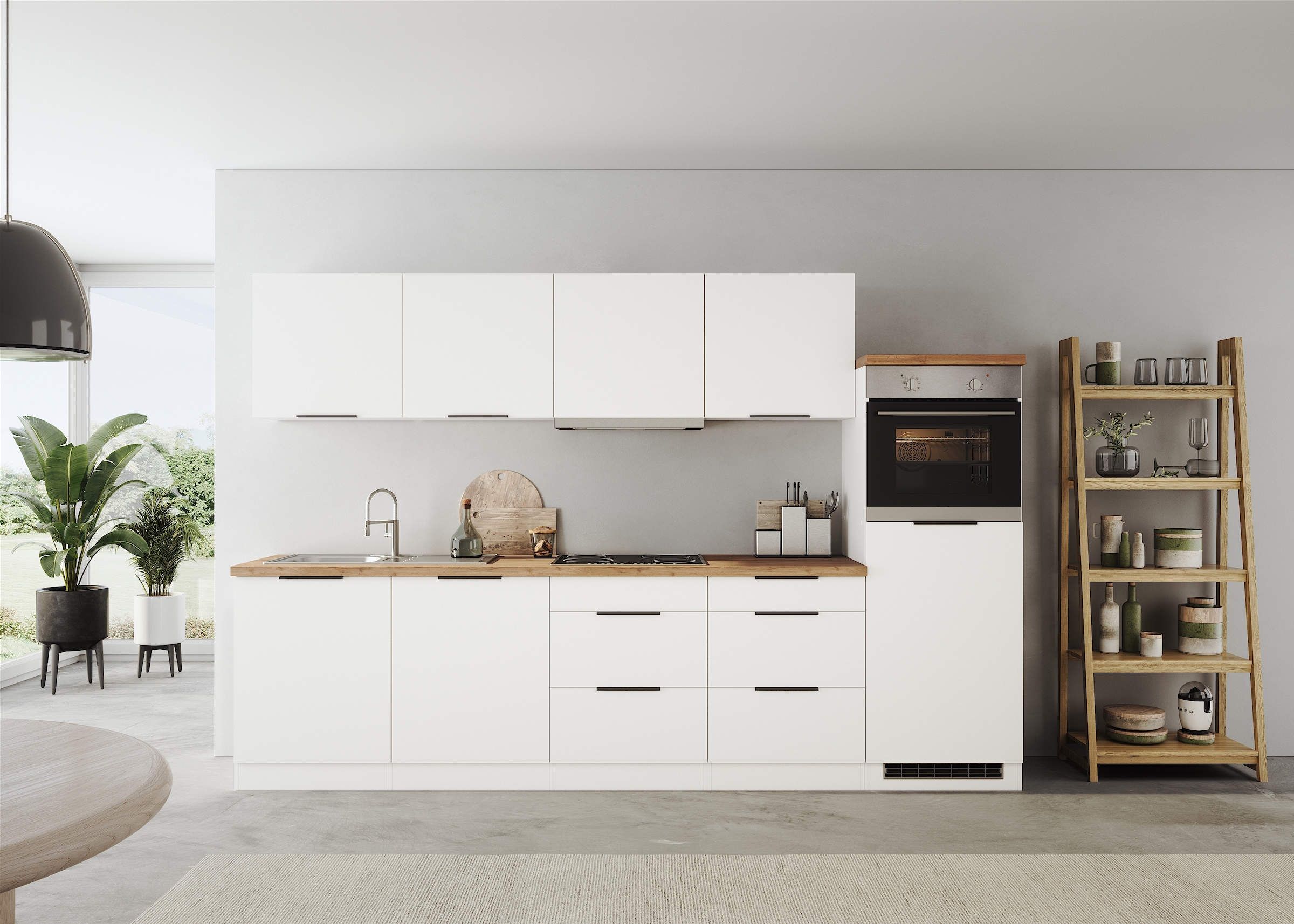 KOCHSTATION Kitchenette »KS-Lagos2, Küche Komplettset, Breite 300cm« au choix avec appareils électriques, avec plan de travail épais de 38mm