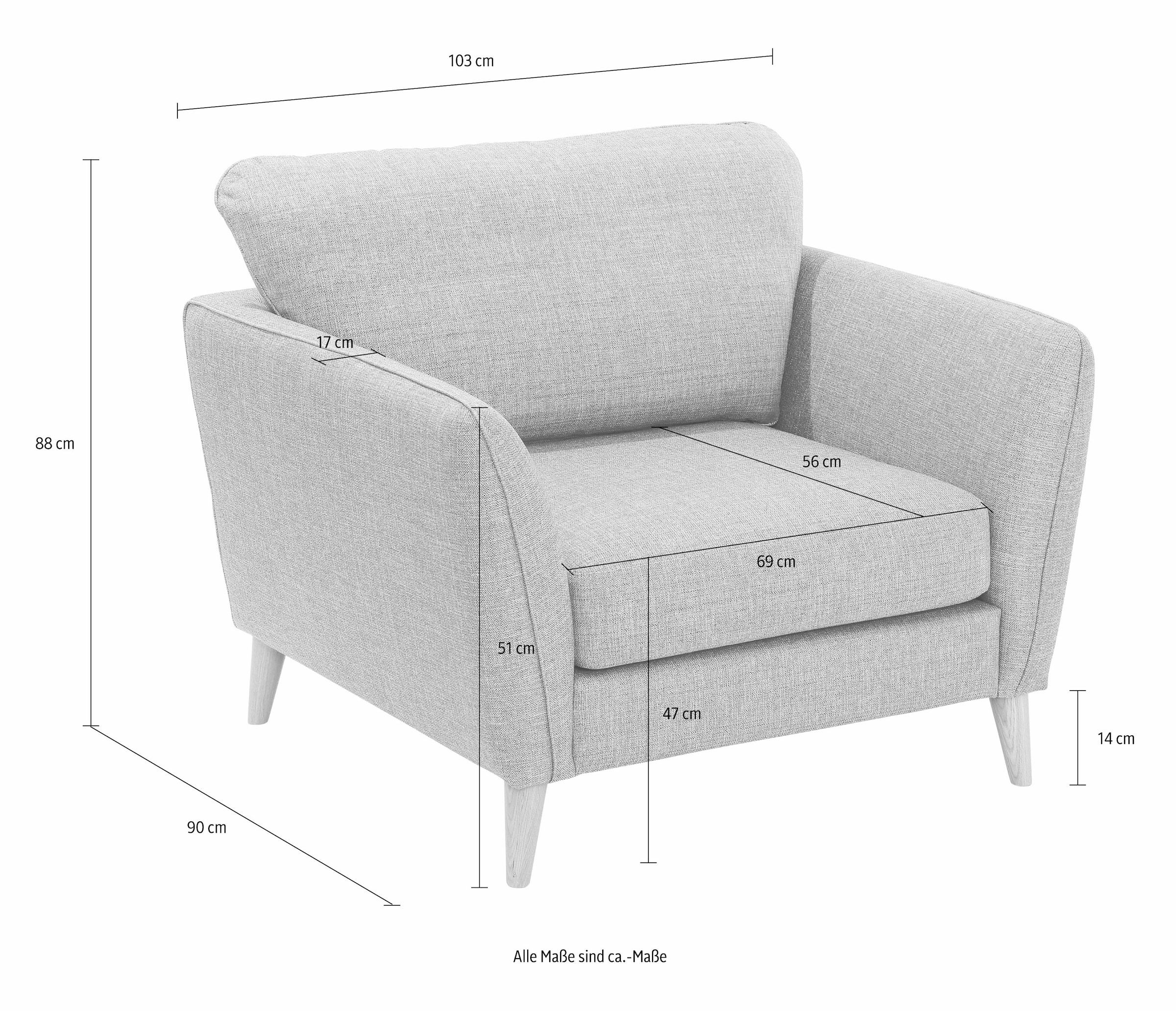 GOODproduct Fauteuil »MARSEILLE« pieds en bois massif chêne, style campagne, suspension ondulée