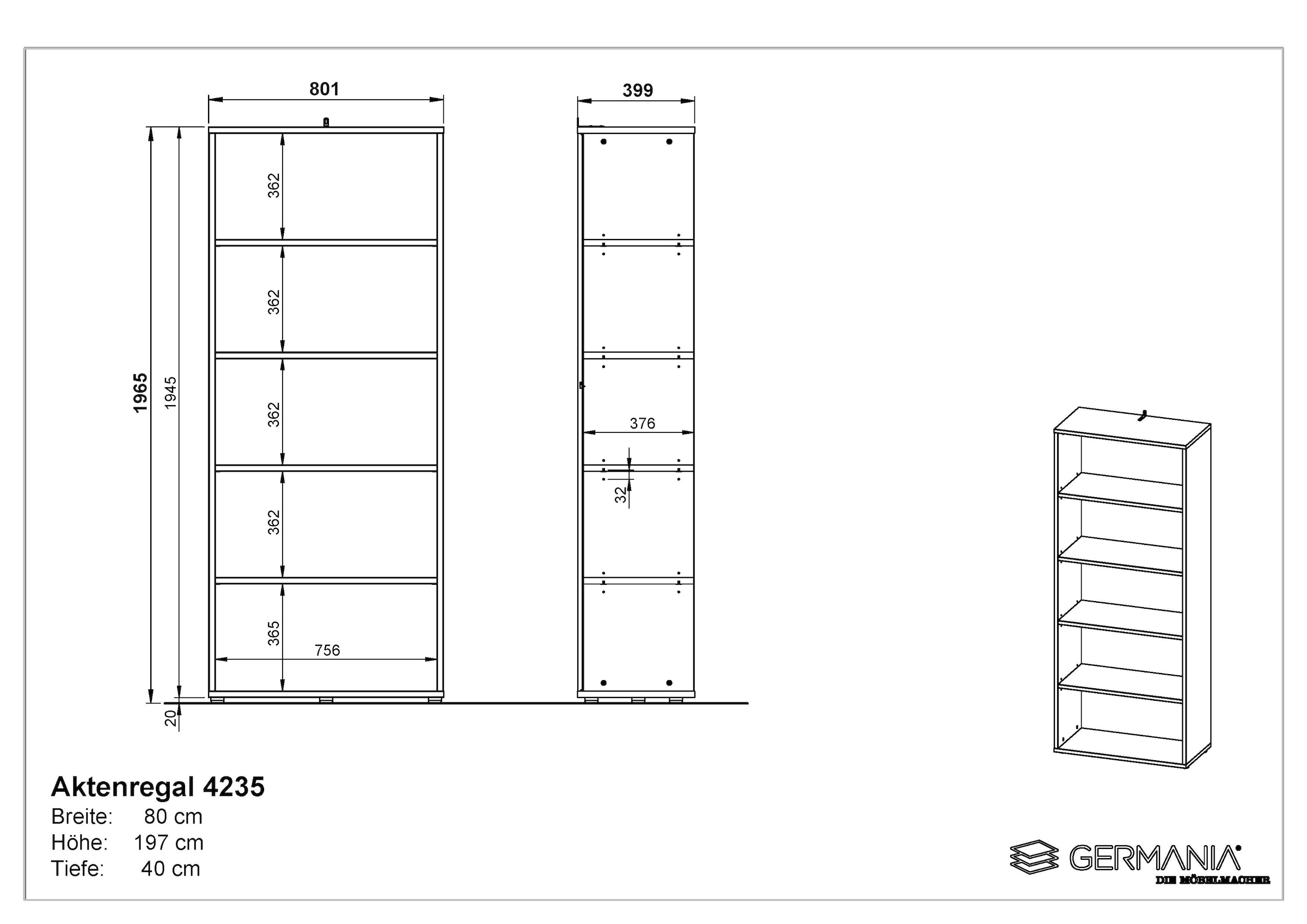 GERMANIA Ensemble de meubles de bureau »Lemont« 3 cuis tlg. Set bestehend aus 2 Aktenschränke 4042 und 1 Aktenregal 4235