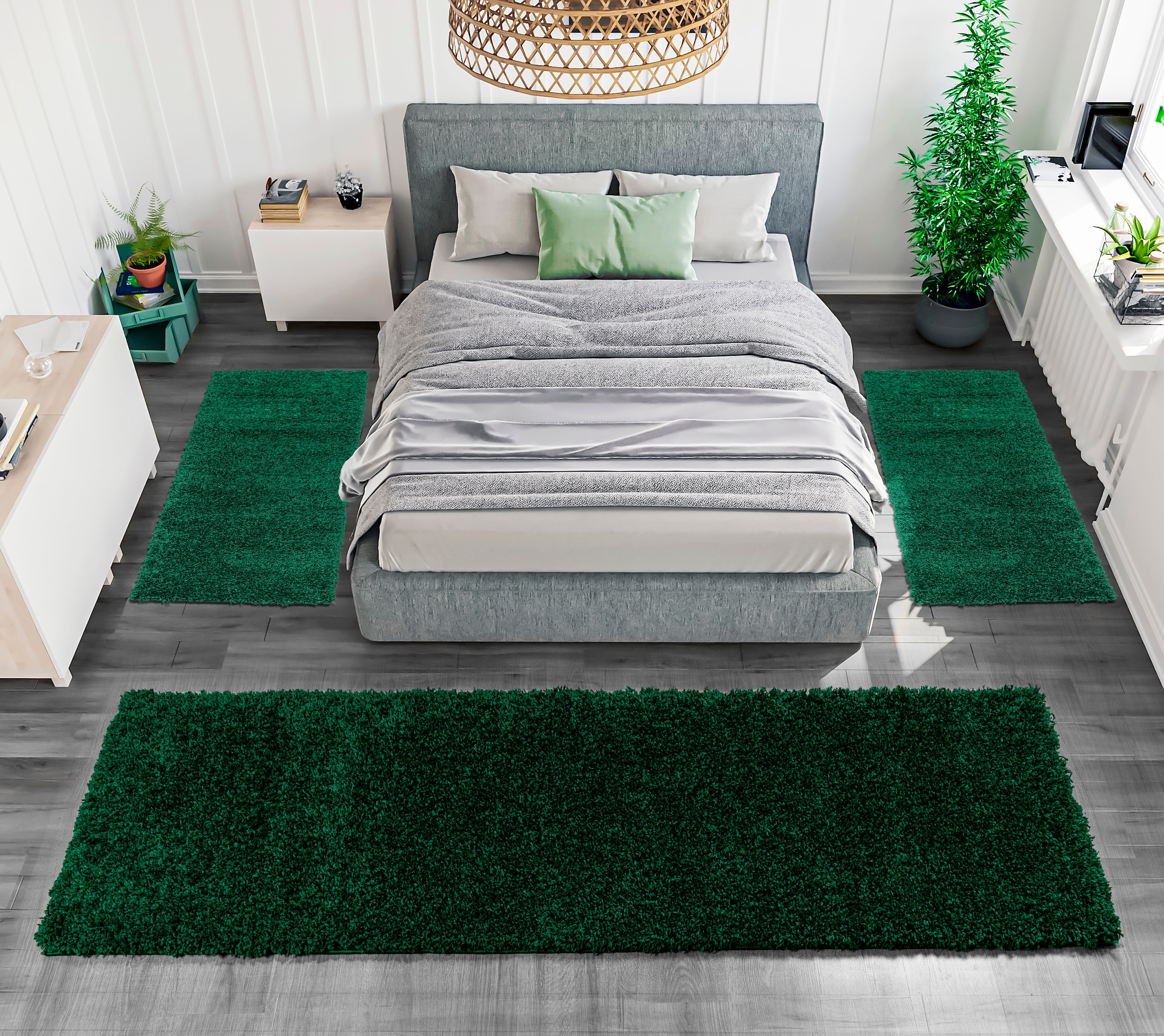 GOODproduct Bordure de lit »Shaggy 30« Höhe 30 mm 3 tlg. tissé, 2 ou 3 pièces, tapis de lit, set de coureurs, couleurs unies