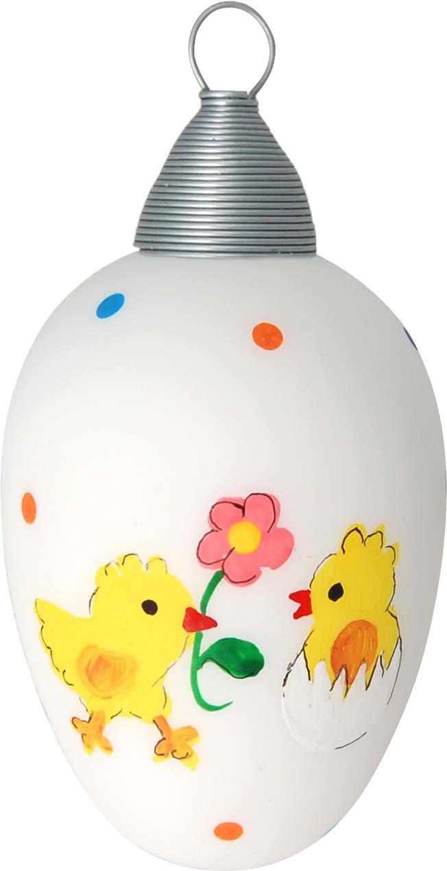 Krebs Glas Lauscha Œuf de Pâques »Henne mit Eiern und Küken, Osterdekoration, Frühling« Verre soufflé bouche et peint à la main, Made in Germany