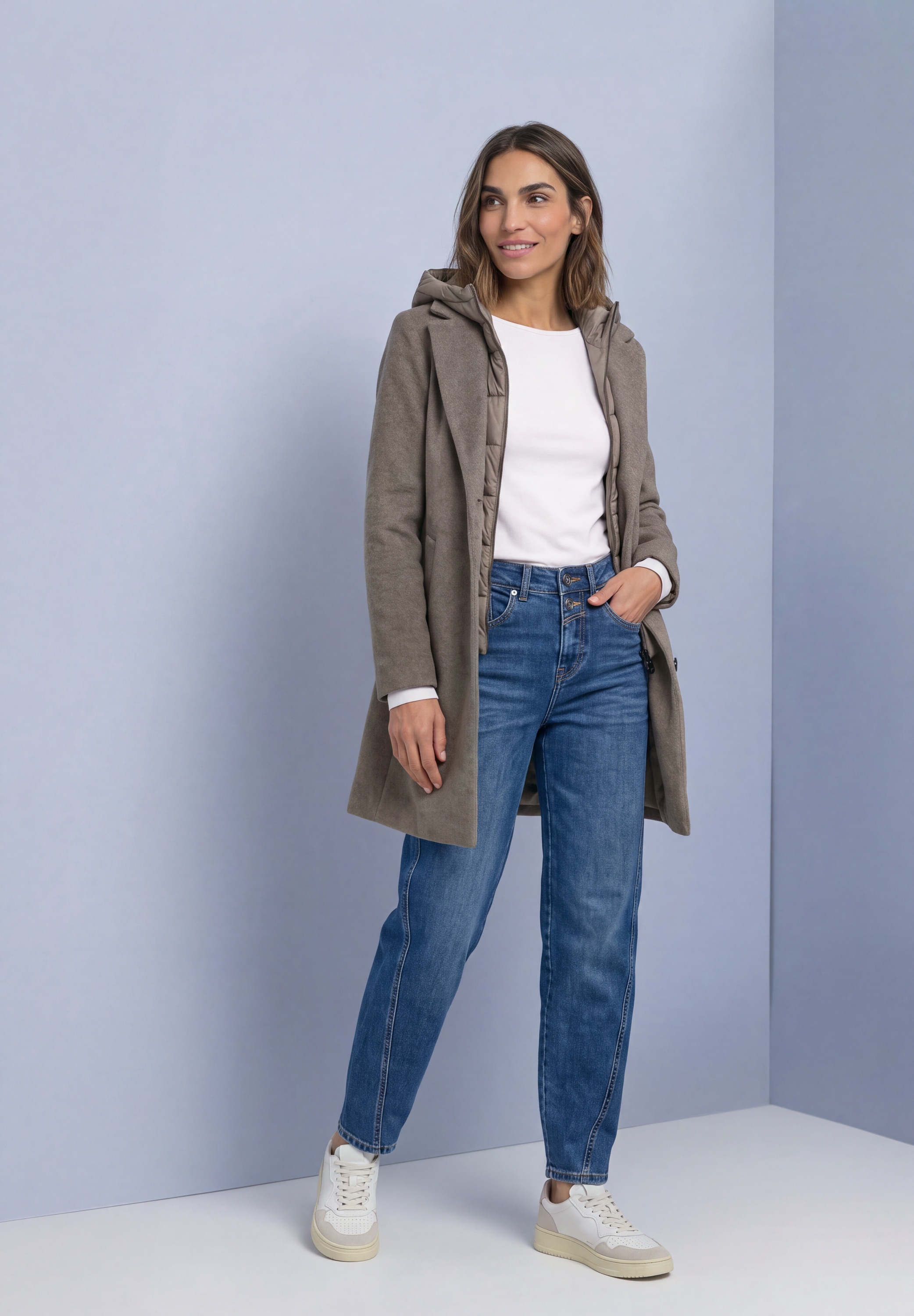 STREET ONE Veste en laine avec capuche Wollmantel / Reverskragen / mit Kapuze und Reissverschluss